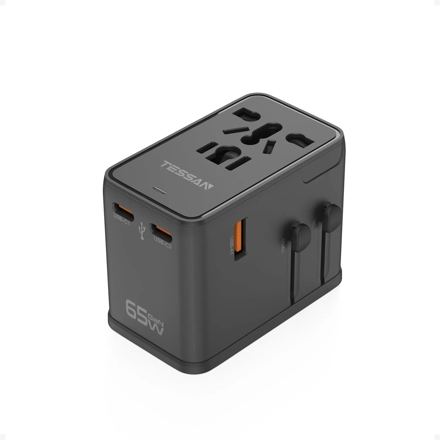 TESSAN 65W GaN Reiseadapter Weltweit, Schnellladung Adapter, Reisestecker Weltweit mit 2 USB C, 2 USB A, Travel Adapter…