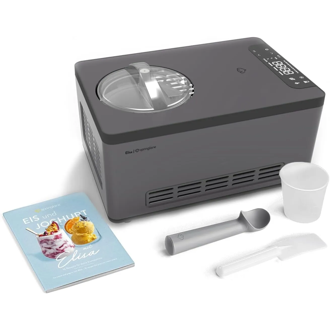 SPRINGLANE 2 in 1 Eismaschine & Joghurtbereiter Elisa 2,0 L mit selbstkühlendem Kompressor 220 W, aus Edelstahl mit Küh…