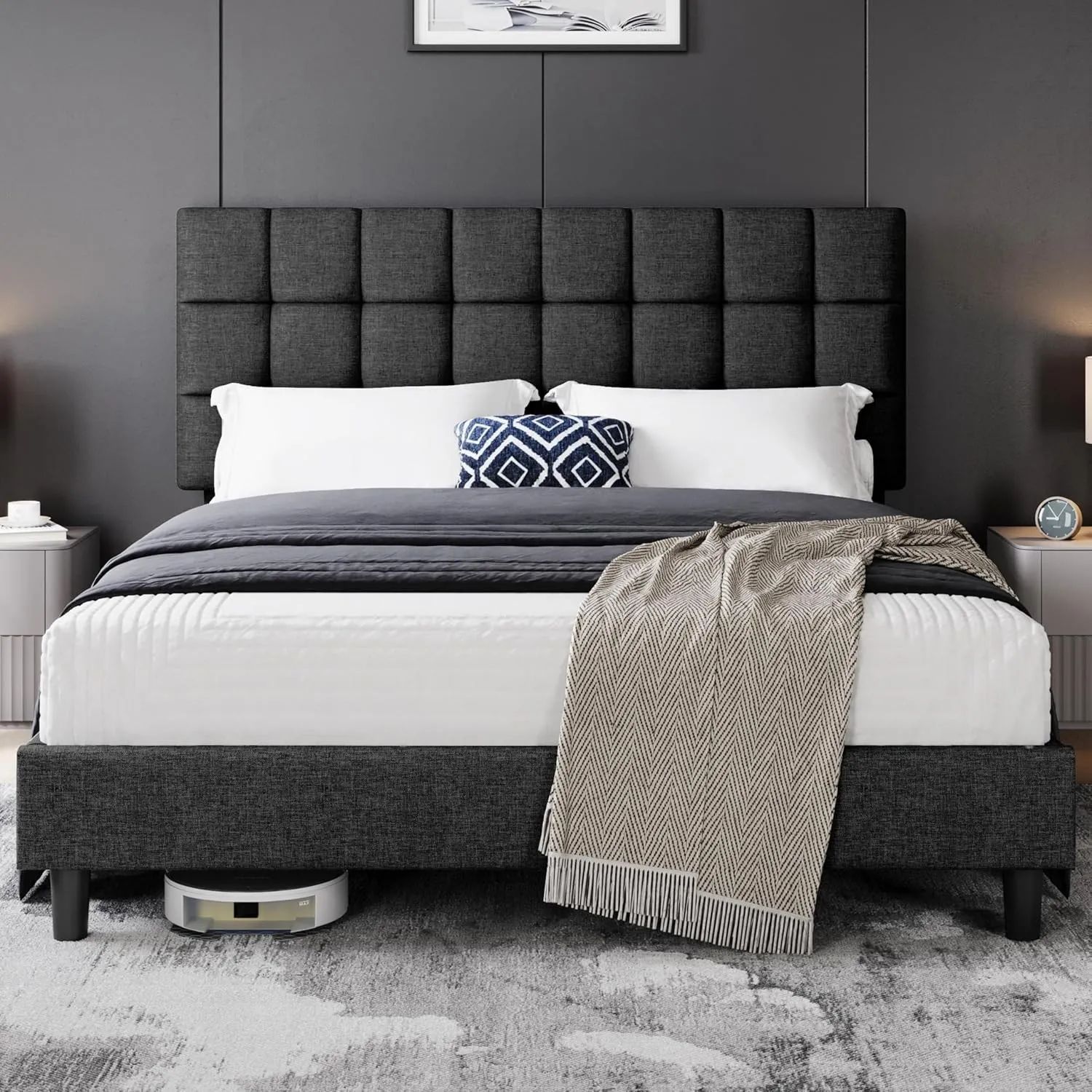 Yaheetech Polsterbett 160 x 200 cm Doppelbett mit Höhenverstellbarem Kopfteil, Stabiler Bettrahmen Stoffbett mit Latten…