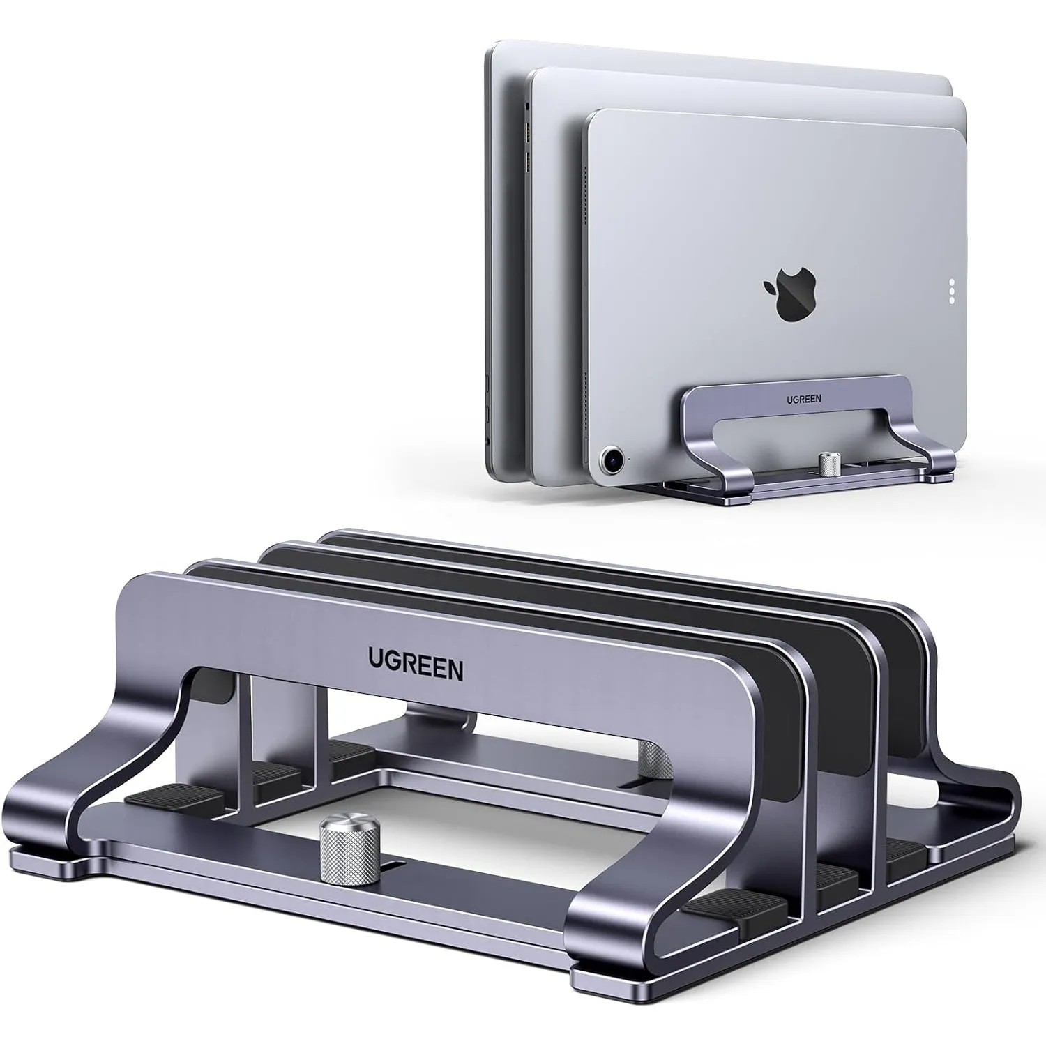 UGREEN Vertikaler Laptop Ständer Aluminium 3 Slots (Purpurgrau) | Hochkant Verstauen / Externer Monitor, 12-26mm Indivi…