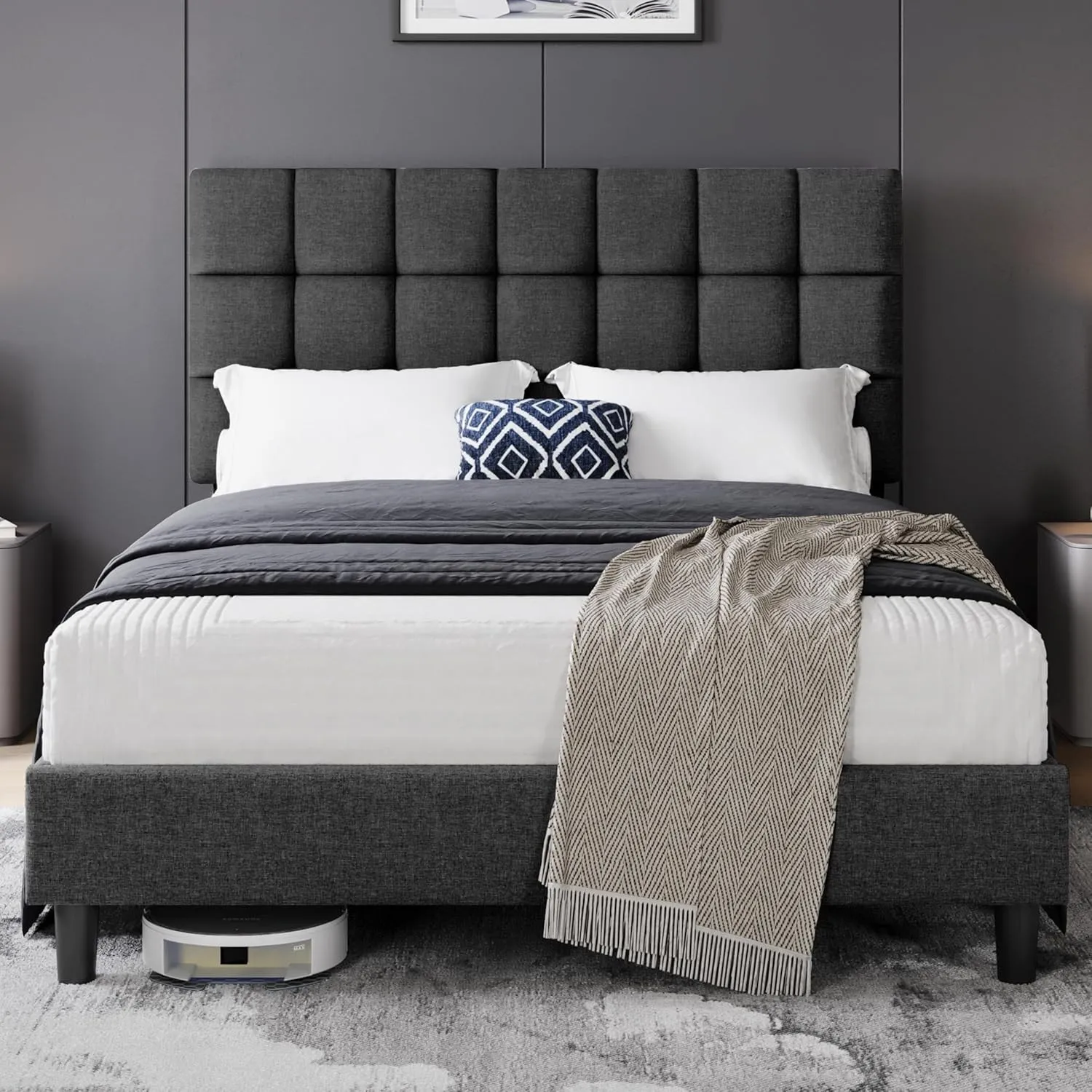 Yaheetech Polsterbett 140 x 200 cm Doppelbett mit Höhenverstellbarem Kopfteil, Stabiler Bettrahmen Stoffbett mit Latten…