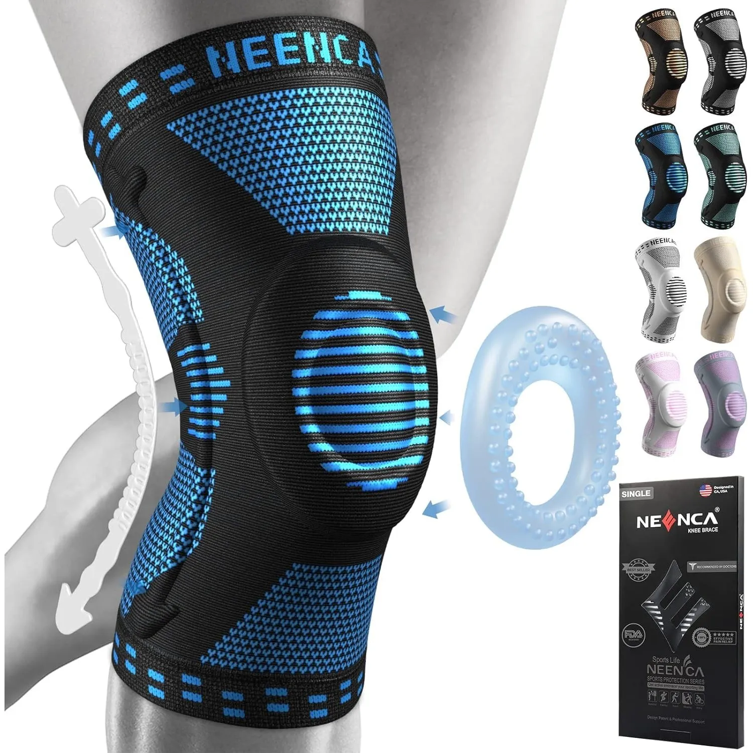 NEENCA Kniestütze, Komprimierte Kniebandage mit Patella Gel Pads & Feder Seitenstabilisatoren, Medizinischer Knieschütz…