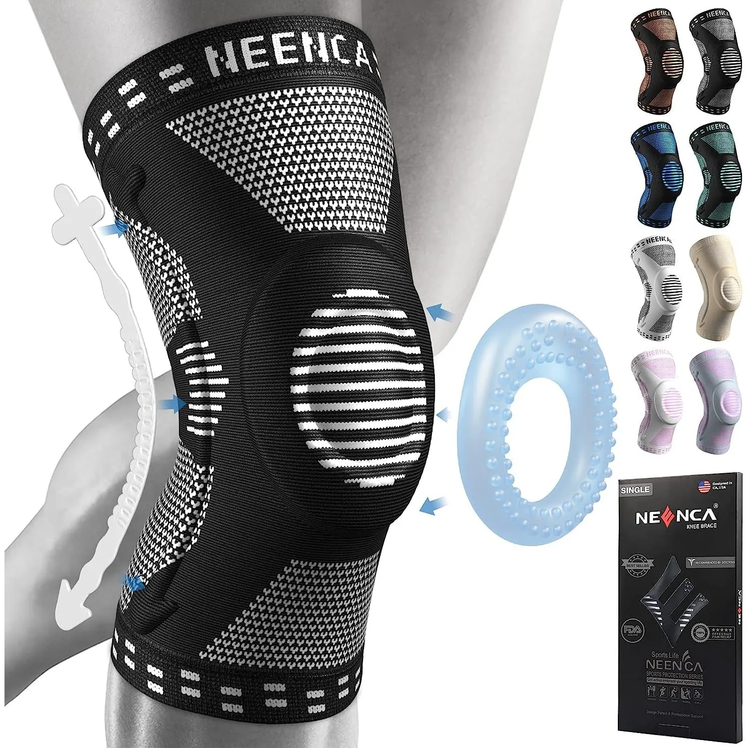 NEENCA Kniestütze, Komprimierte Kniebandage mit Patella Gel Pads & Feder Seitenstabilisatoren, Medizinischer Knieschütz…