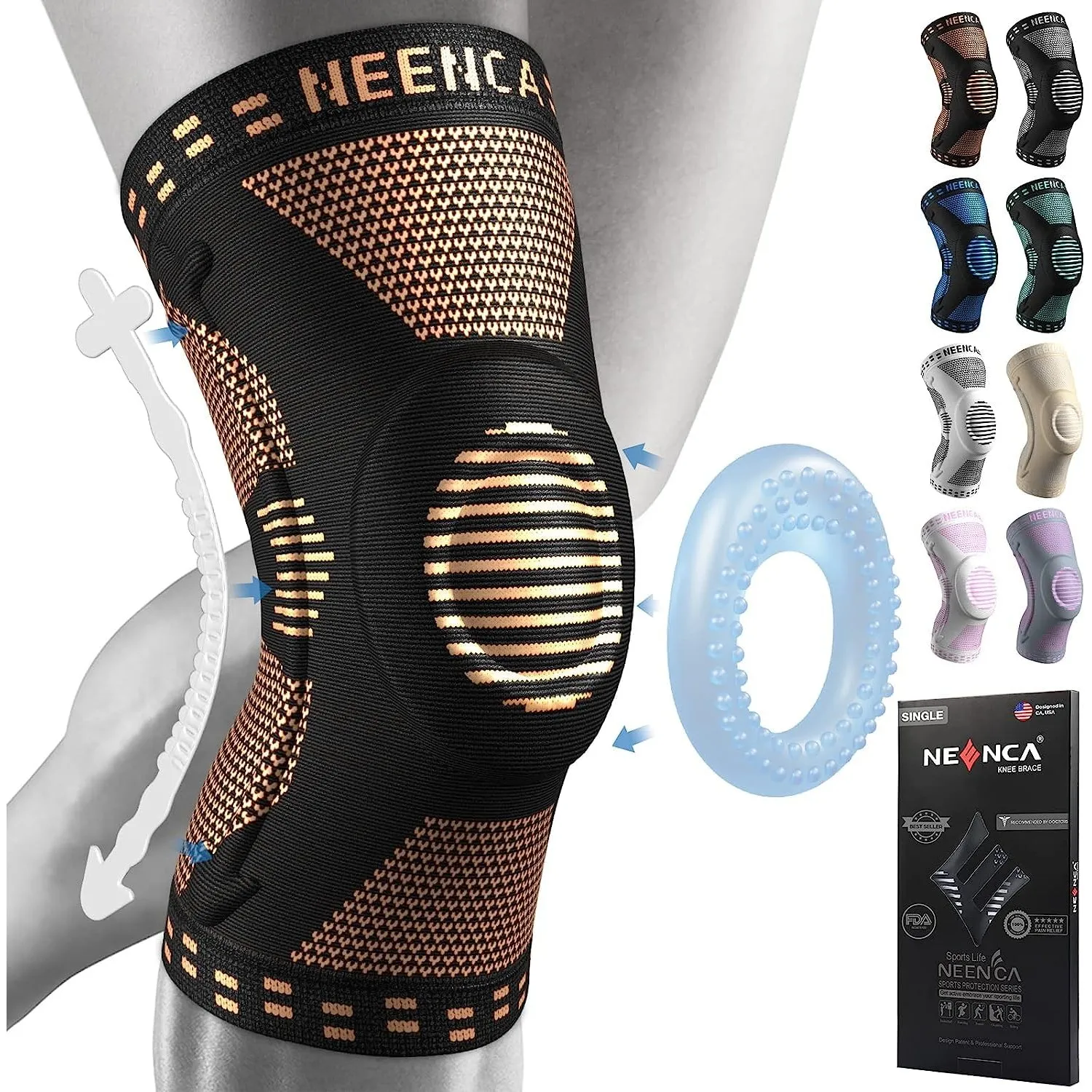 NEENCA Kniestütze, Komprimierte Kniebandage mit Patella Gel Pads & Feder Seitenstabilisatoren, Medizinischer Knieschütz…