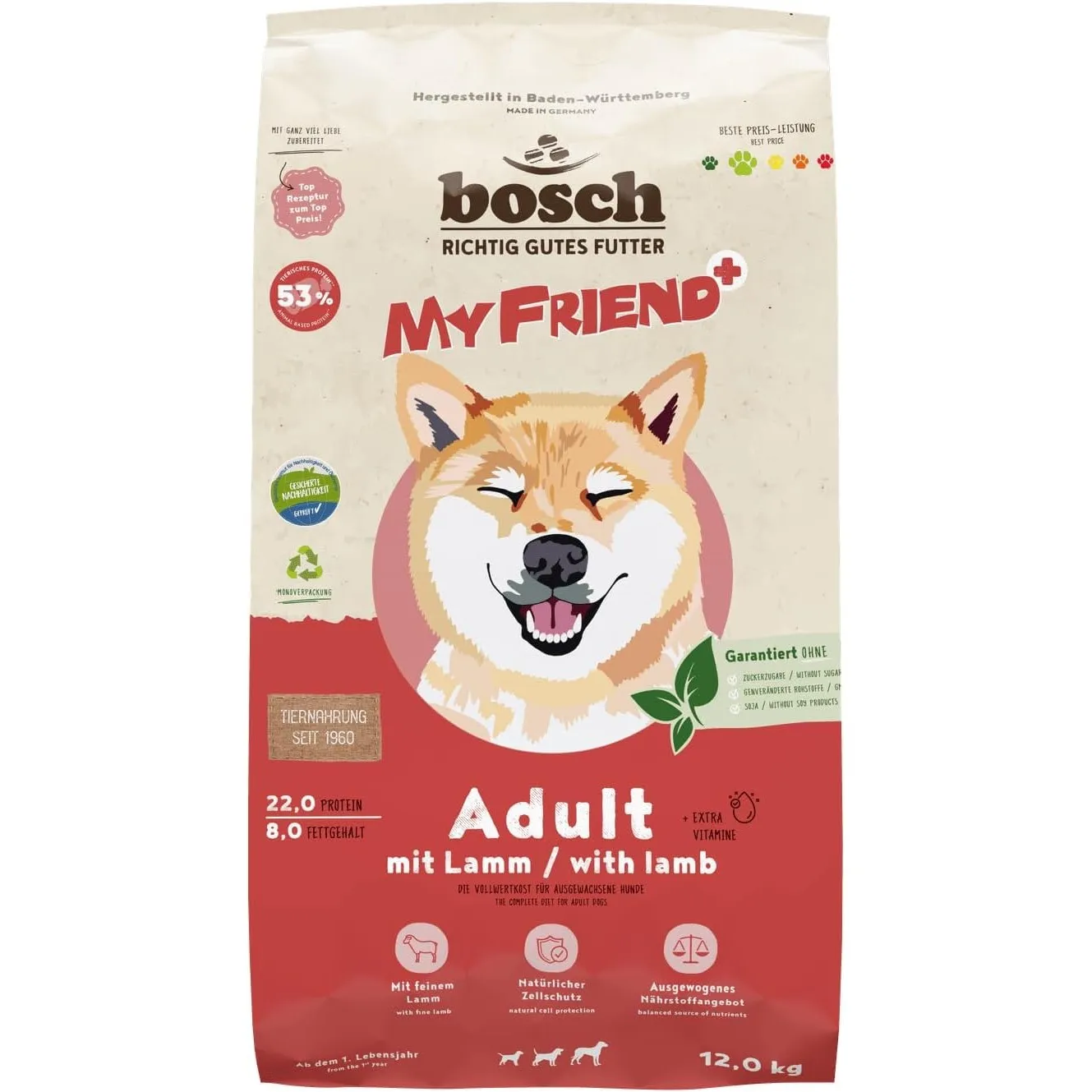 Bosch My Friend+ Dog Adult | Hundetrockenfutter für ausgewachsene Hunde ab dem 1. Lebensjahr | 1 x 12kg