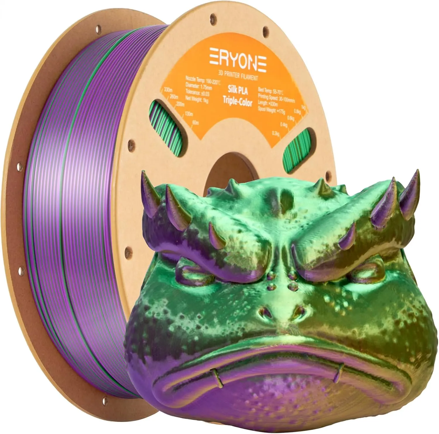 ERYONE Dreifarbiges Seiden PLA Filament 1.75mm,Seidiges Mehrfarbiges PLA-Filament für 3D-Drucker +/- 0,03 mm,Co-Extrusi…