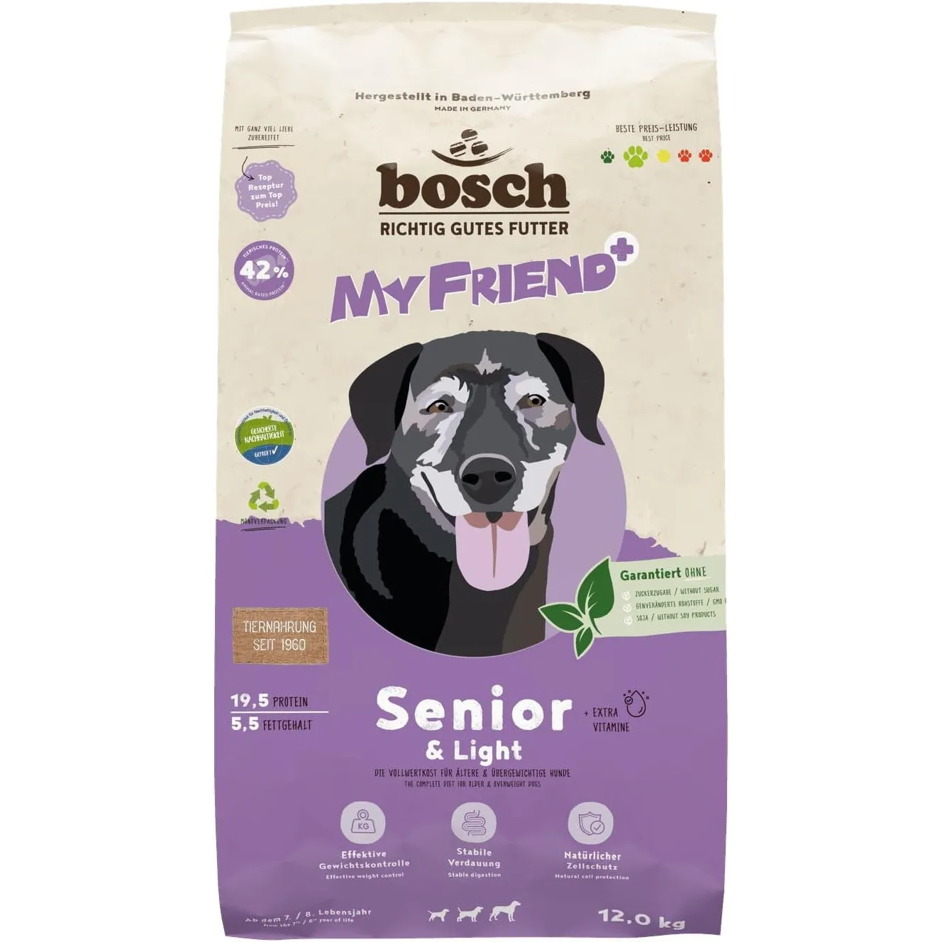 Bosch My Friend+ Dog Senior & Light | Hundetrockenfutter für ältere und übergewichtige Hunde | 1 x 12kg