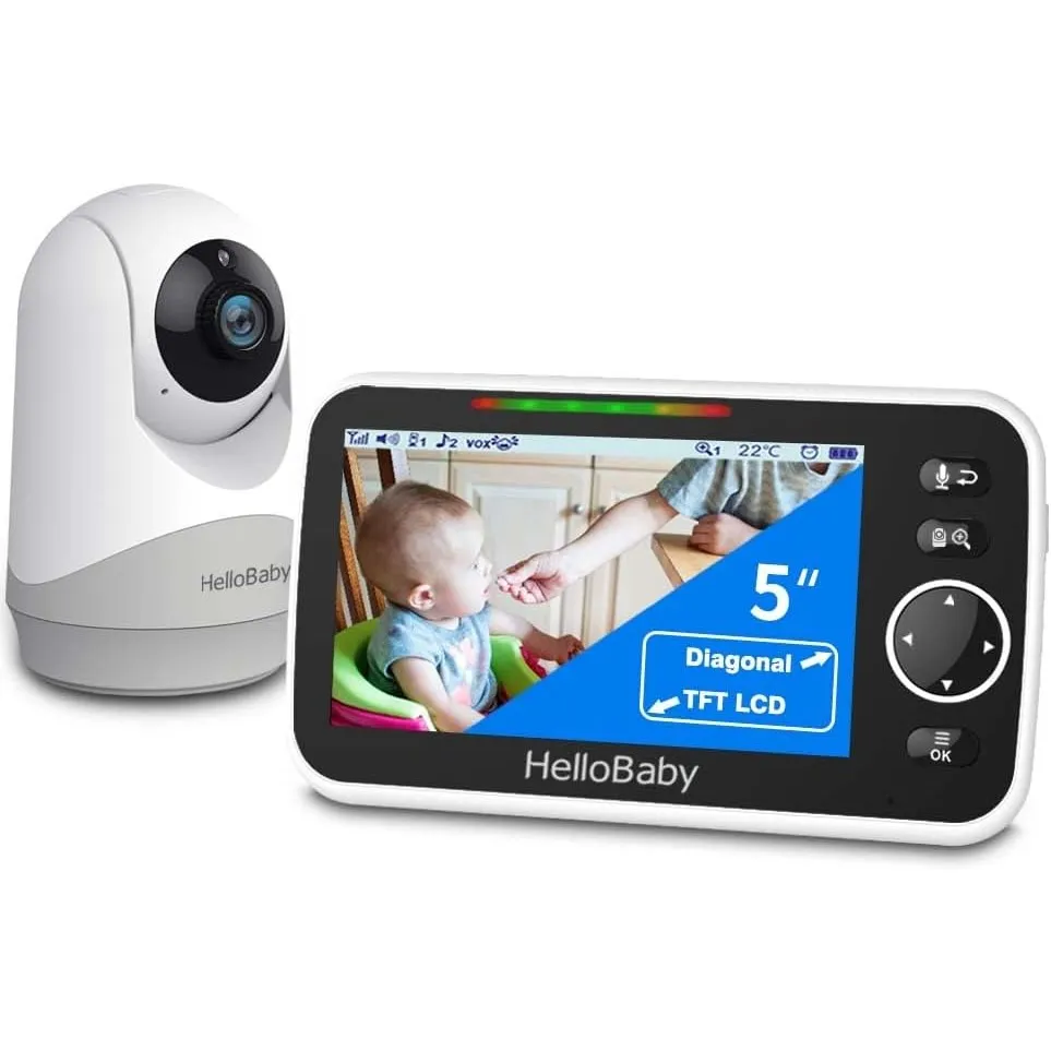 HelloBaby Babyphone mit Kamera ohne WLAN, 5 Zoll Monitor mit 3500-mAh-Akku