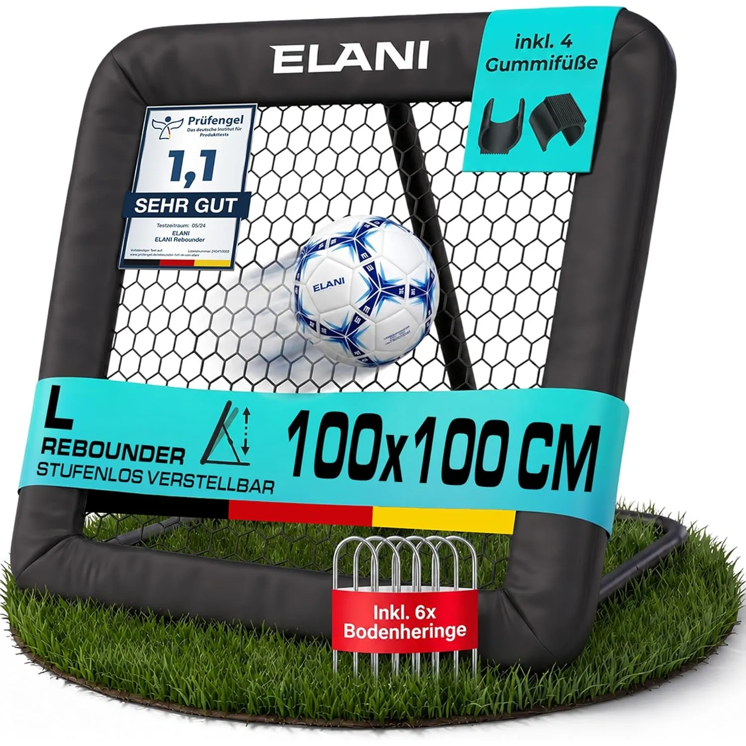 ELANI Rebounder für Fußball mit Schutzrand - Stufenlos Verstellbar