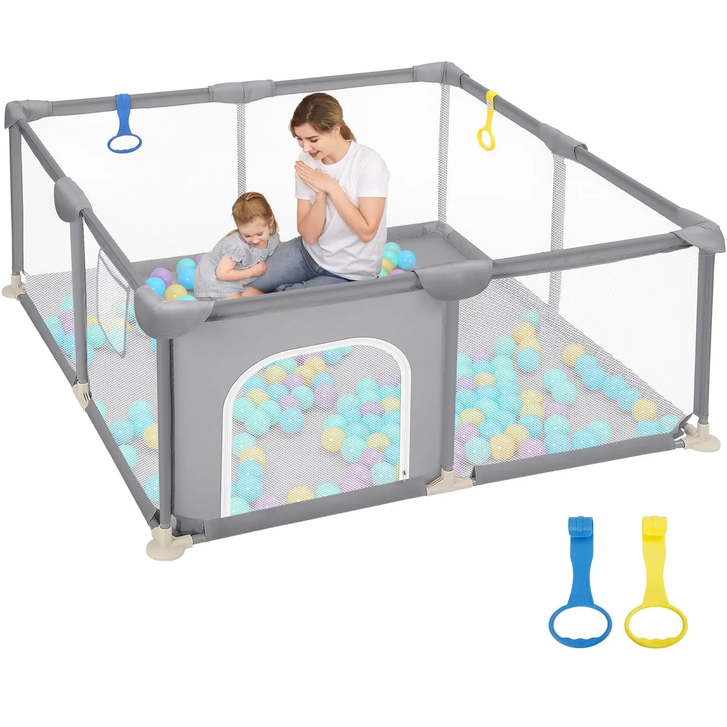 Dripex Laufstall Baby 124x124cm, Laufgitter Baby, Laufstall mit atmungsaktivem Netz, Laufgitter 210D Oxford Gewebe, Pla…