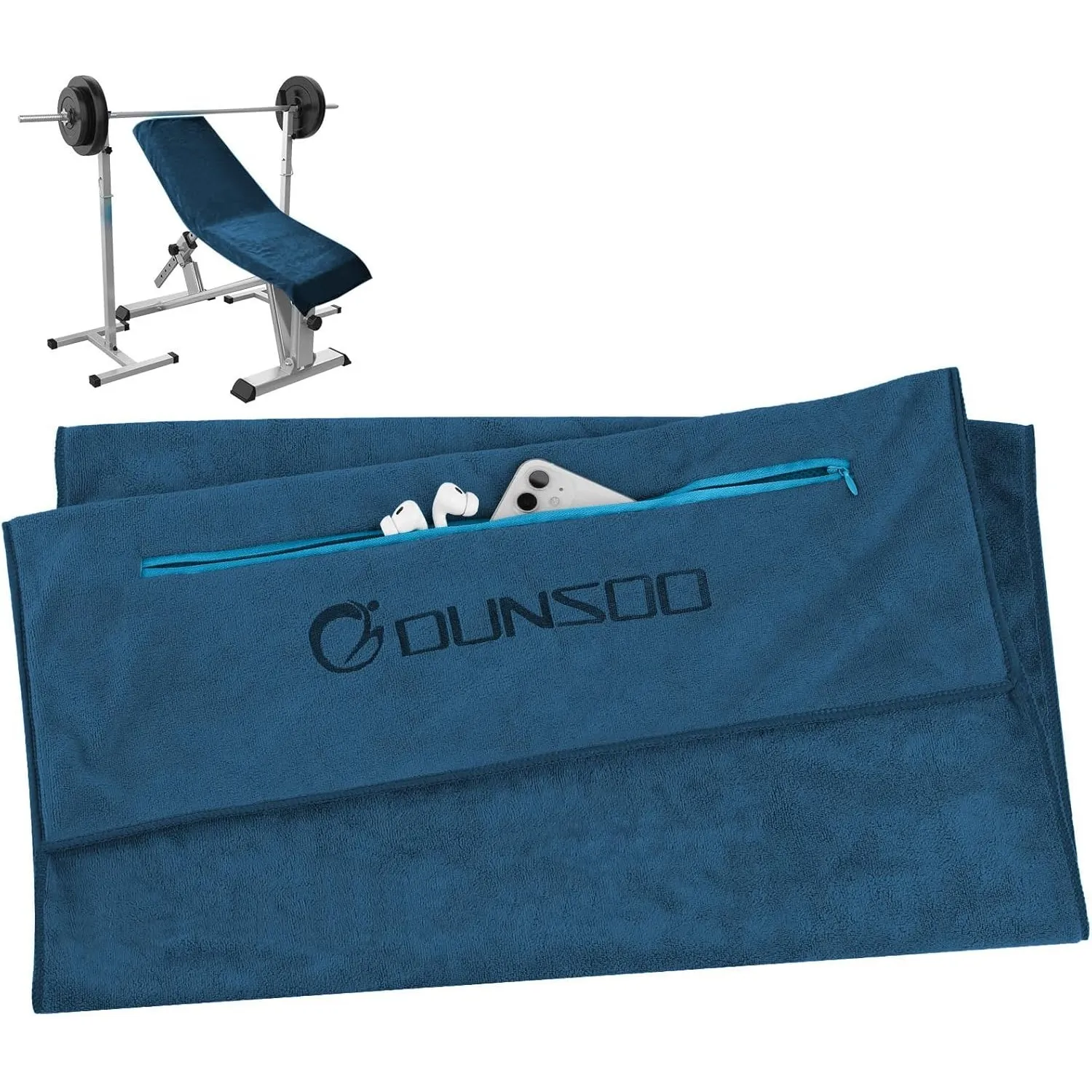 DUNSOO Fitness Handtuch I 120x50cm I Mikrofaser Sporthandtuch mit Reißverschlusstasche für Fitnessstudio und Training I…