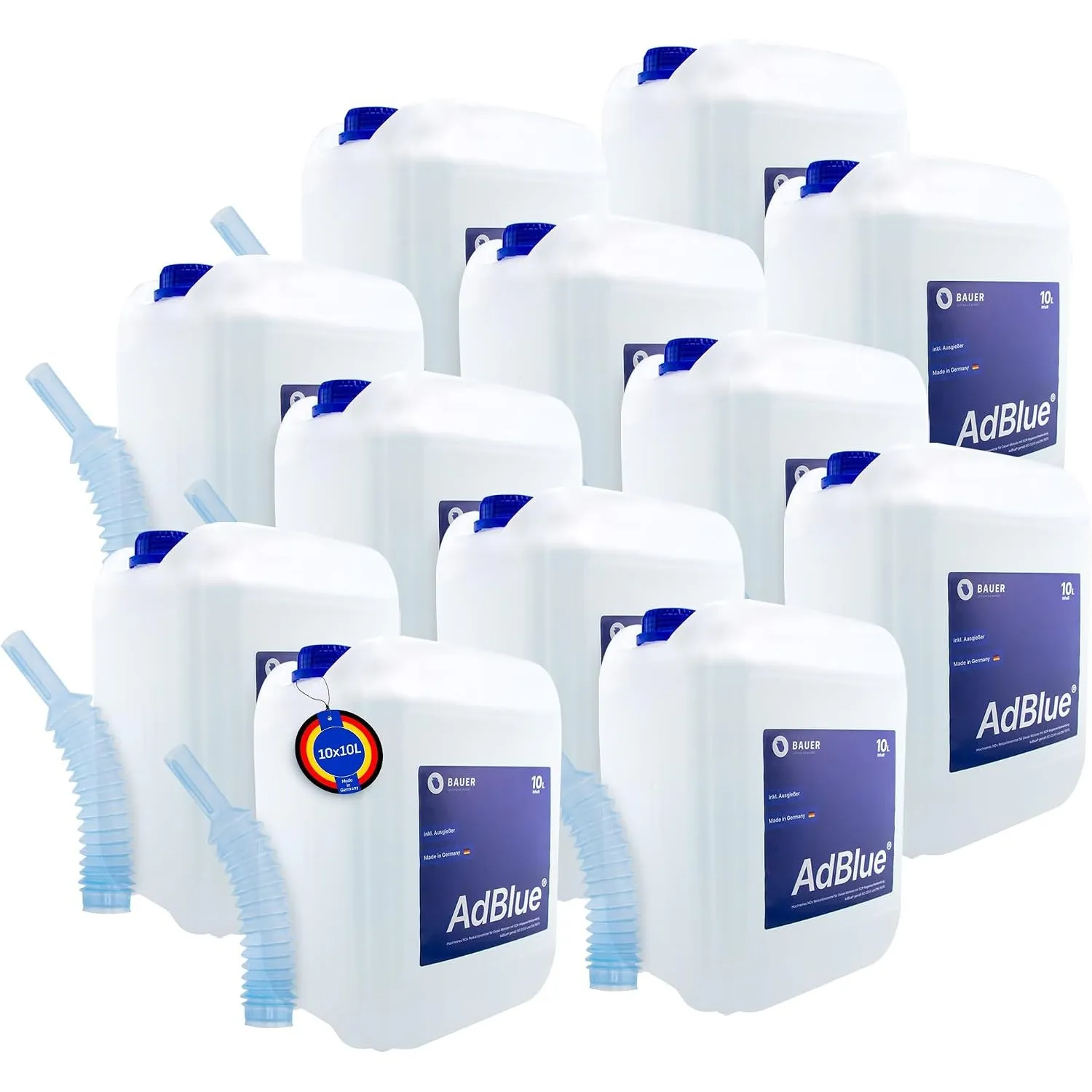Adblue – 10x10 Liter Kanister mit Flex-Ausgießer – für Diesel Motoren – Herstellung nach ISO 22241 – Premium Harnstoffl…
