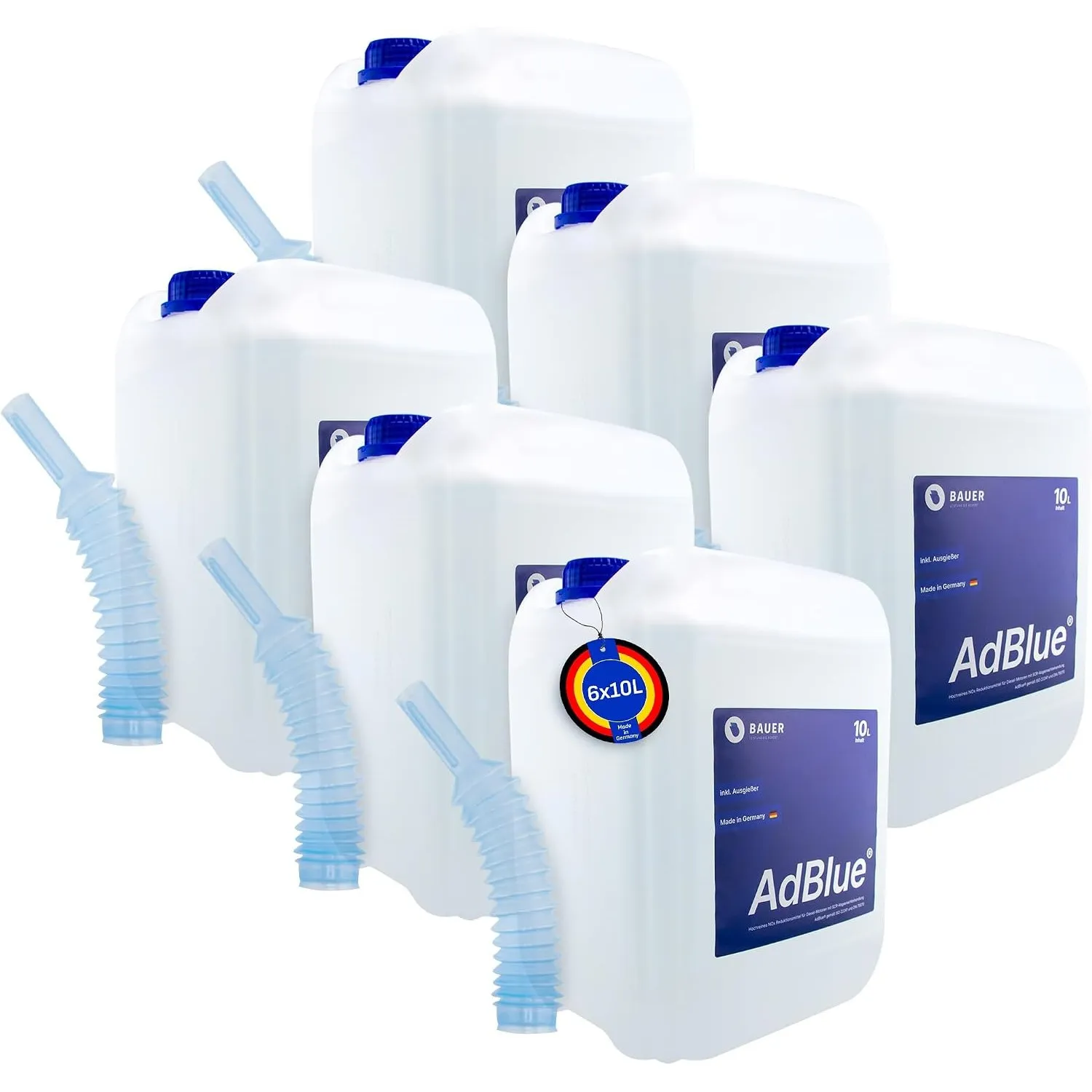 Adblue – 6x10 Liter Kanister mit Flex-Ausgießer – für Diesel Motoren – Herstellung nach ISO 22241 – Premium Harnstofflö…