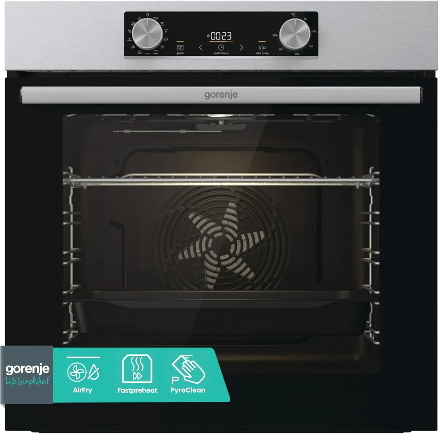 Gorenje BOP6737E02XK Einbaubackofen, 77 Liter, 60CM, Heißluft, EcoClean-Email, Air Fry, Aushängbare Glas-Backofentür, F…