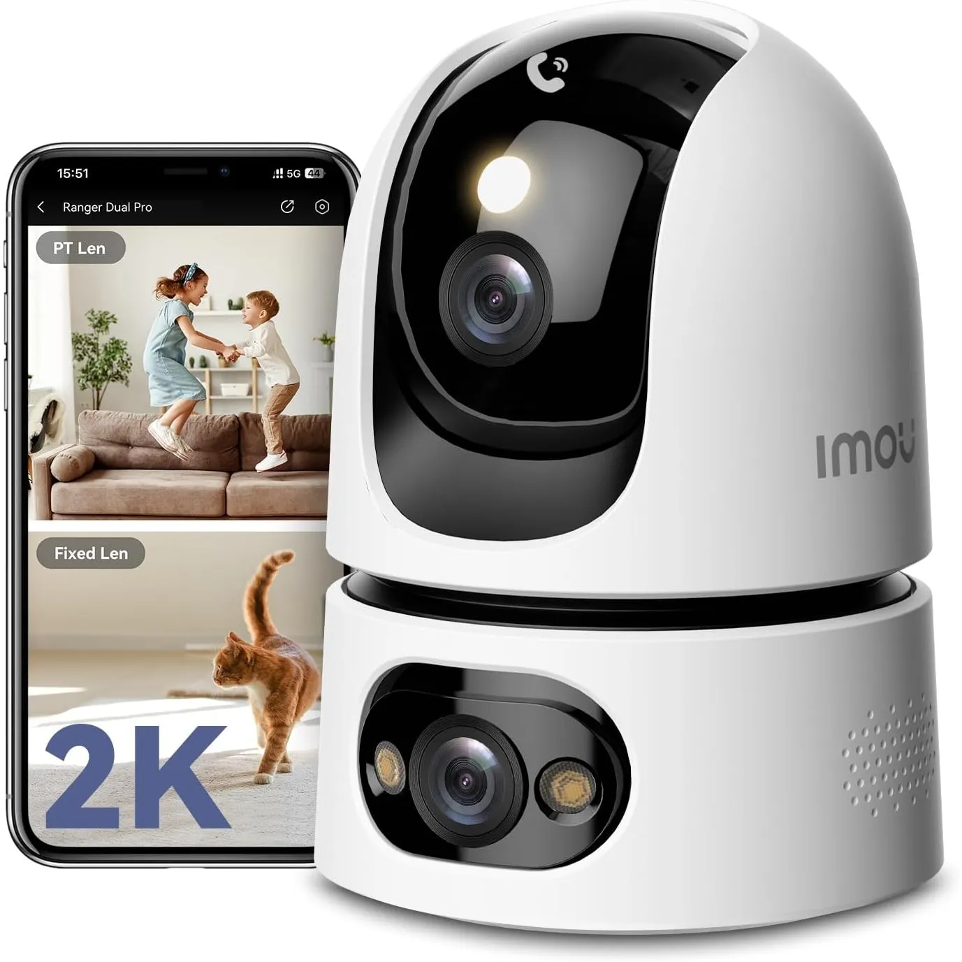 Imou 2K+2K Dual Kameras Überwachung Innen mit Mensch/Tier, 2.4/5GHz WLAN 360° PTZ Überwachungskamera Innen, Farbnachtsi…