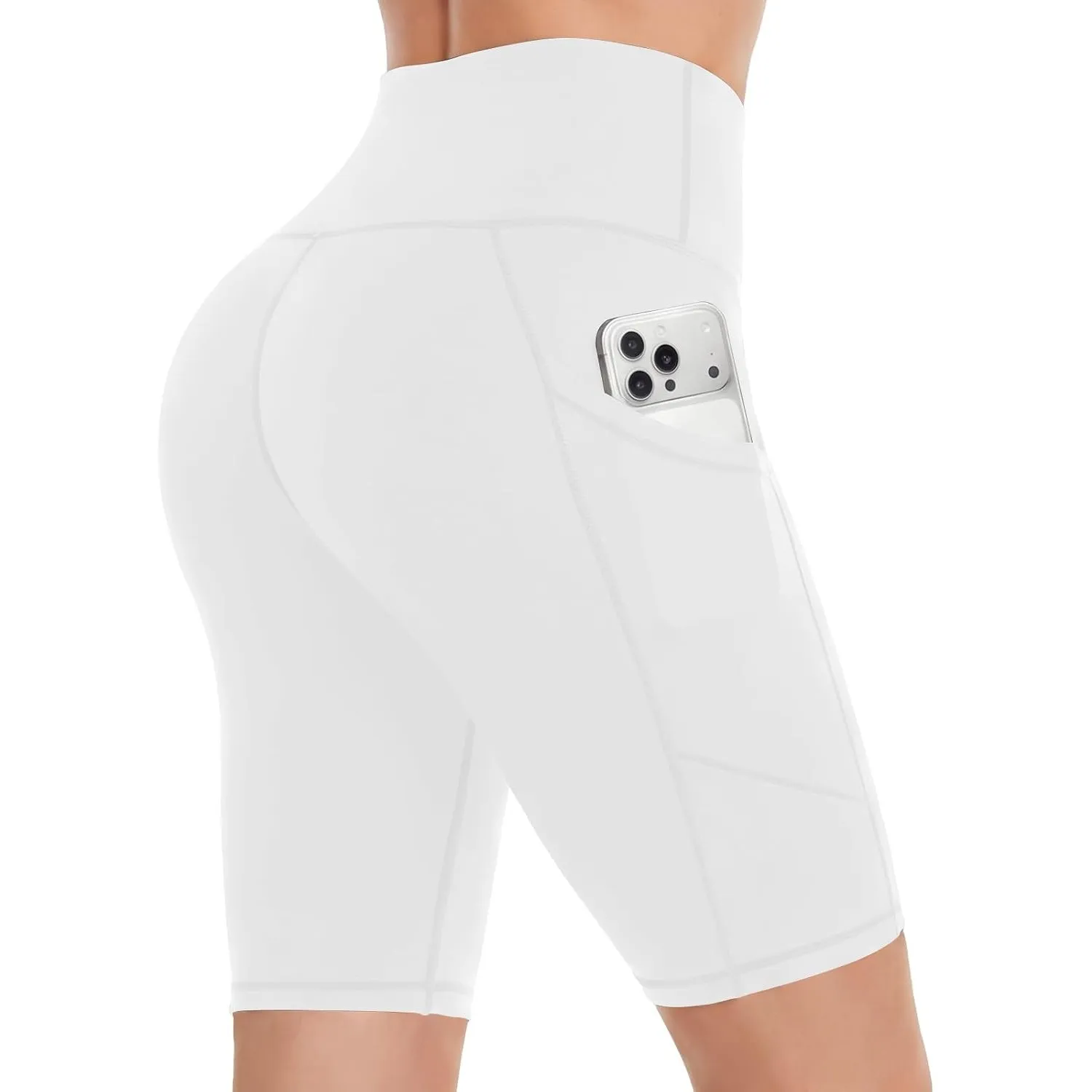 DDOBB Laufhose Damen Kurz mit Taschen Shorts Damen High Waist Blickdicht Radlerhose Sporthose Damen Kurz Leggings für G…