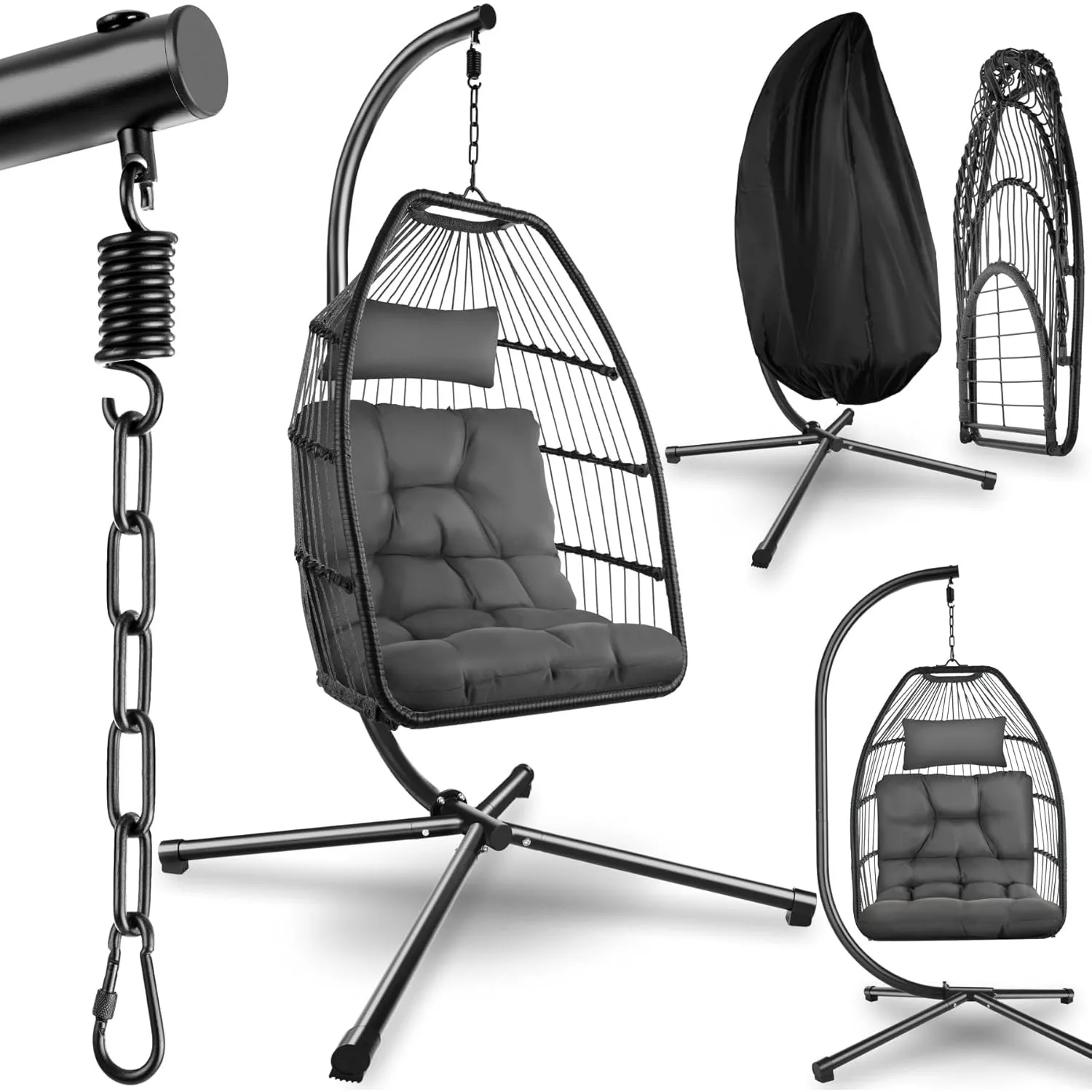 tectake® Hängesessel mit Gestell, Dicke Kissen, Möbel, Deko für Wohnzimmer, Jugendzimmer, Balkon, Outdoor oder Indoor S…