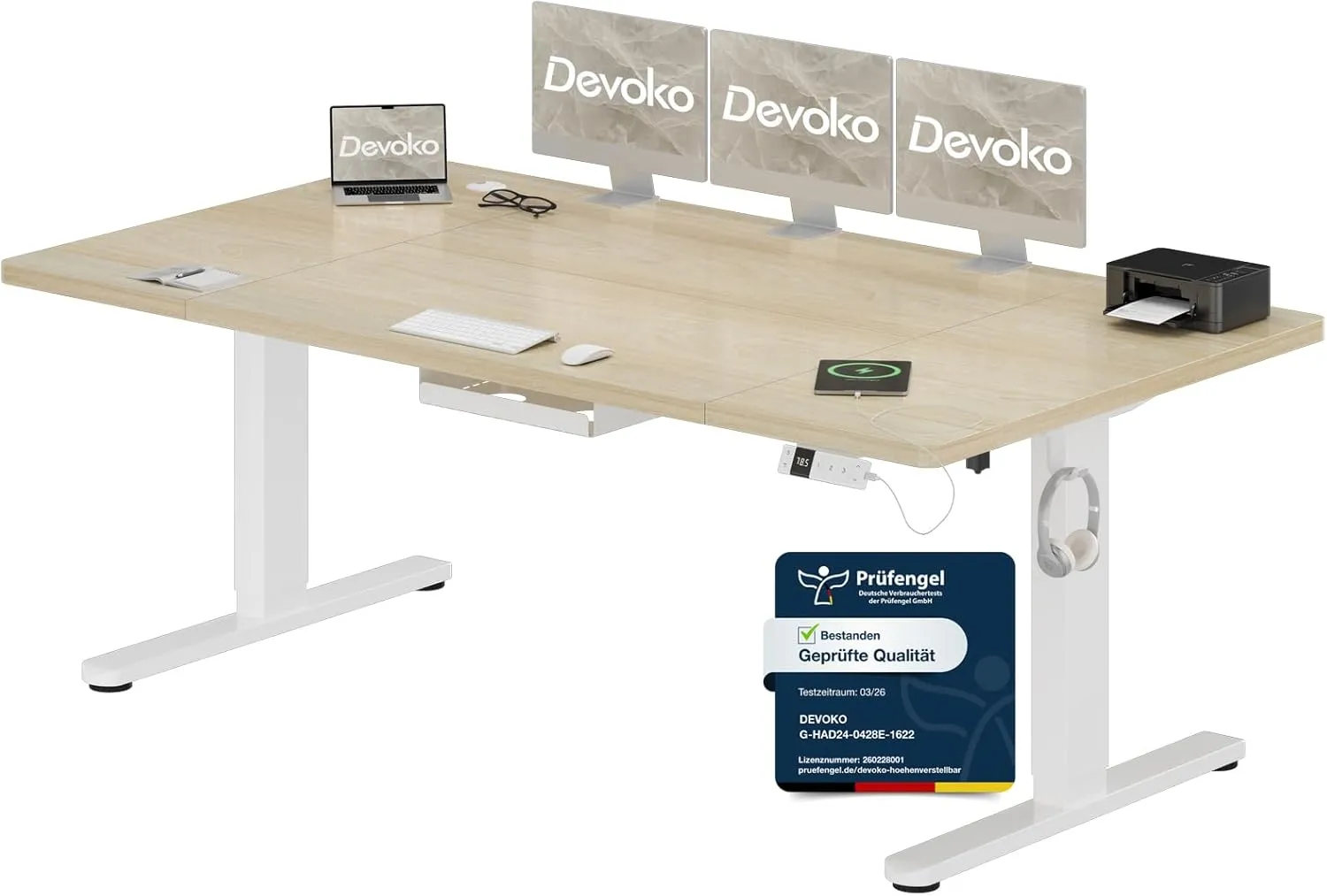 Devoko Höhenverstellbarer Schreibtisch 180x80cm mit Typ-C Ladeanschluss, Schreibtisch Höhenverstellbar Elektrisch, Mobi…