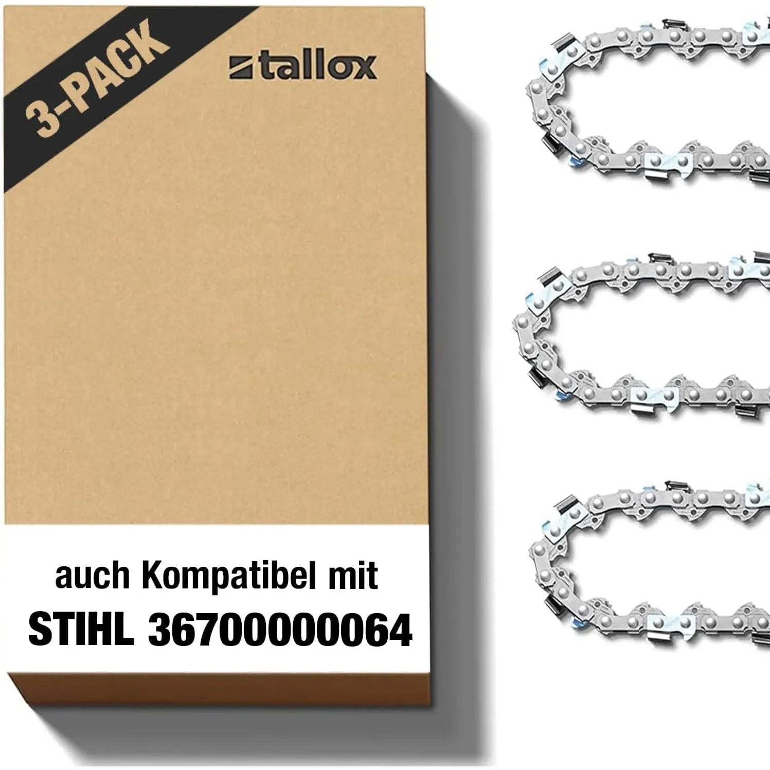 3 tallox Sägeketten 1/4" 1,1 mm 64 TG 30 cm Schwert Version 2025 rückschlagarm kompatibel mit Stihl Kettensägen MSA 60 …
