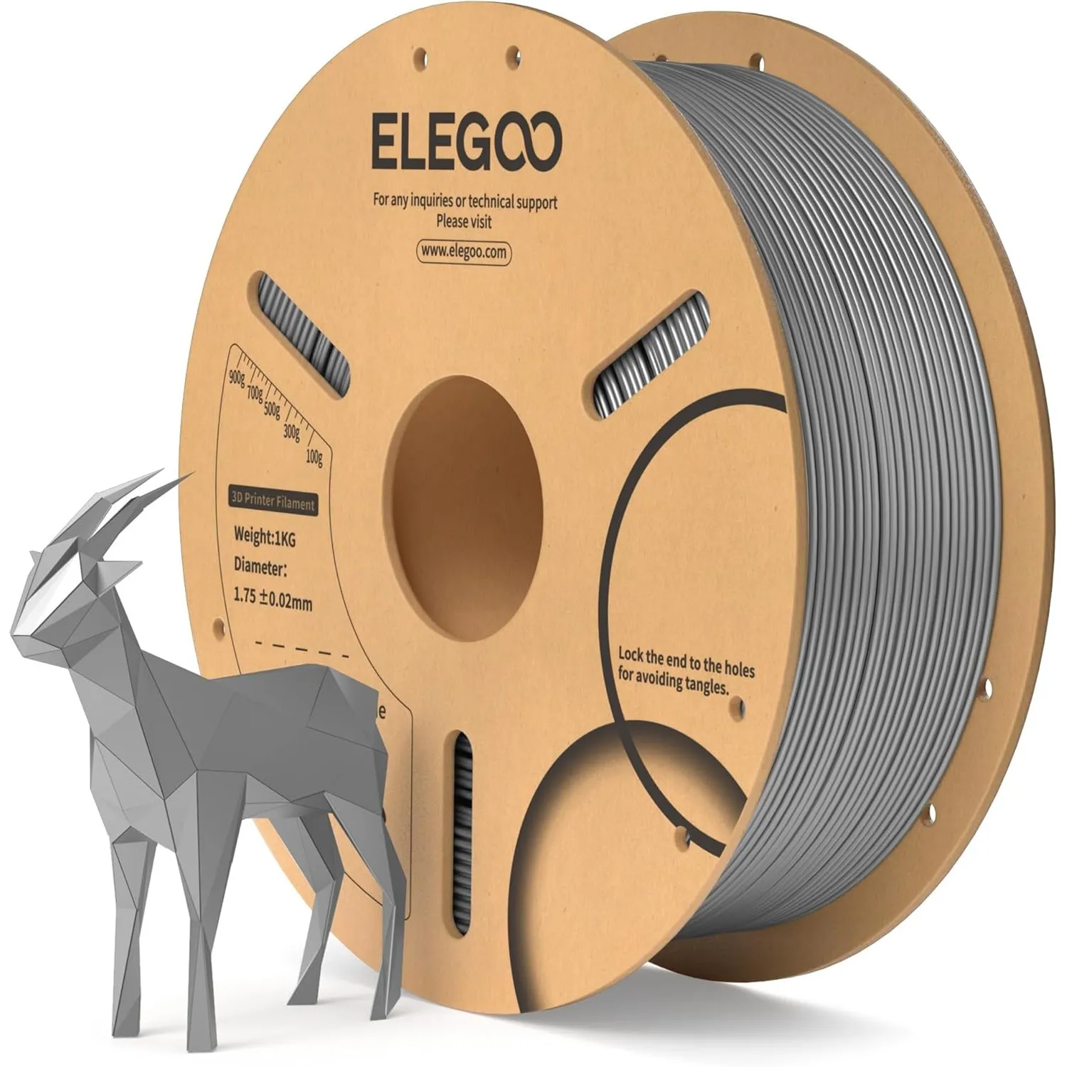 ELEGOO PLA Filament 1.75mm Space Grau 1KG, 3D Drucker Filament Maßgenauigkeit +/- 0,02 Mm, 1kg Pappspule (2.2lbs) Filam…