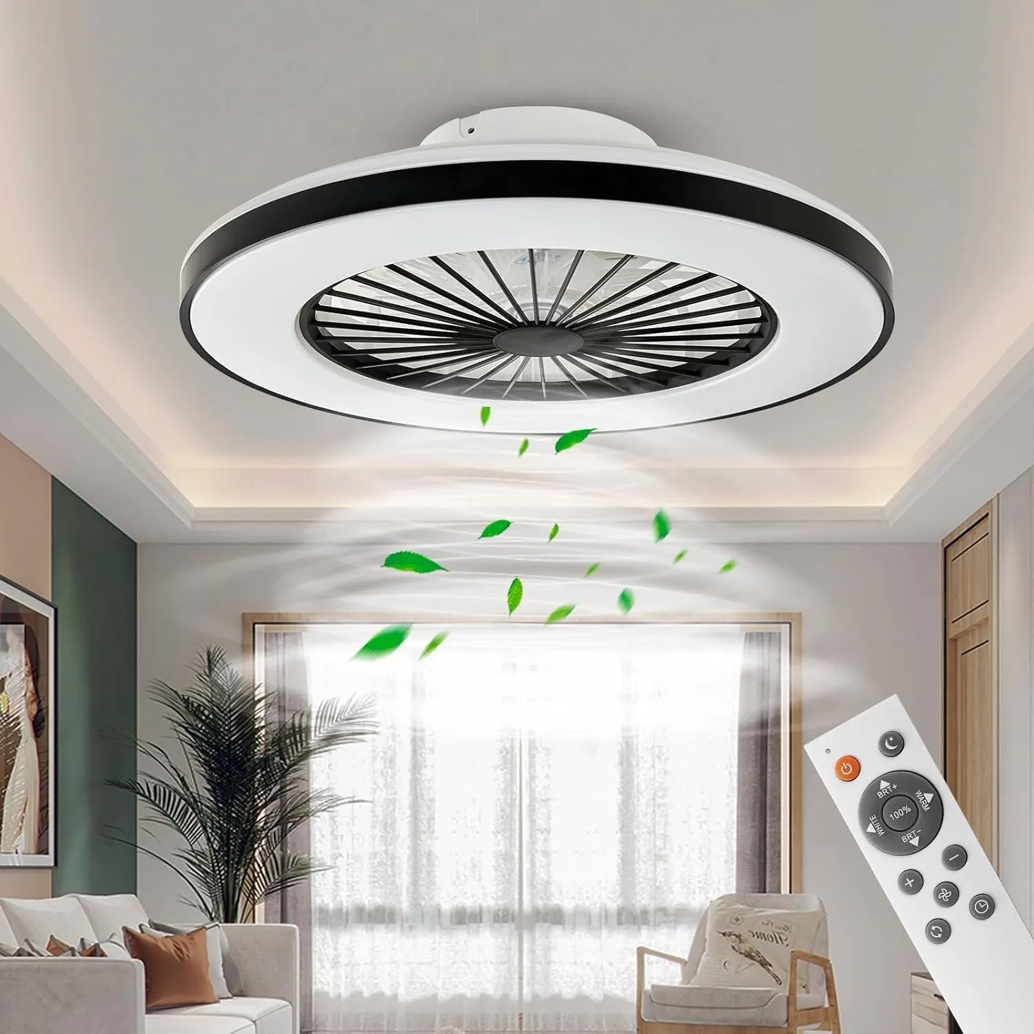 Modern LED Ceiling Light with Fan, Ceiling Fan with Lamp, 24 Ventilation Speeds, Infinitely Dimmable Light for Living R…