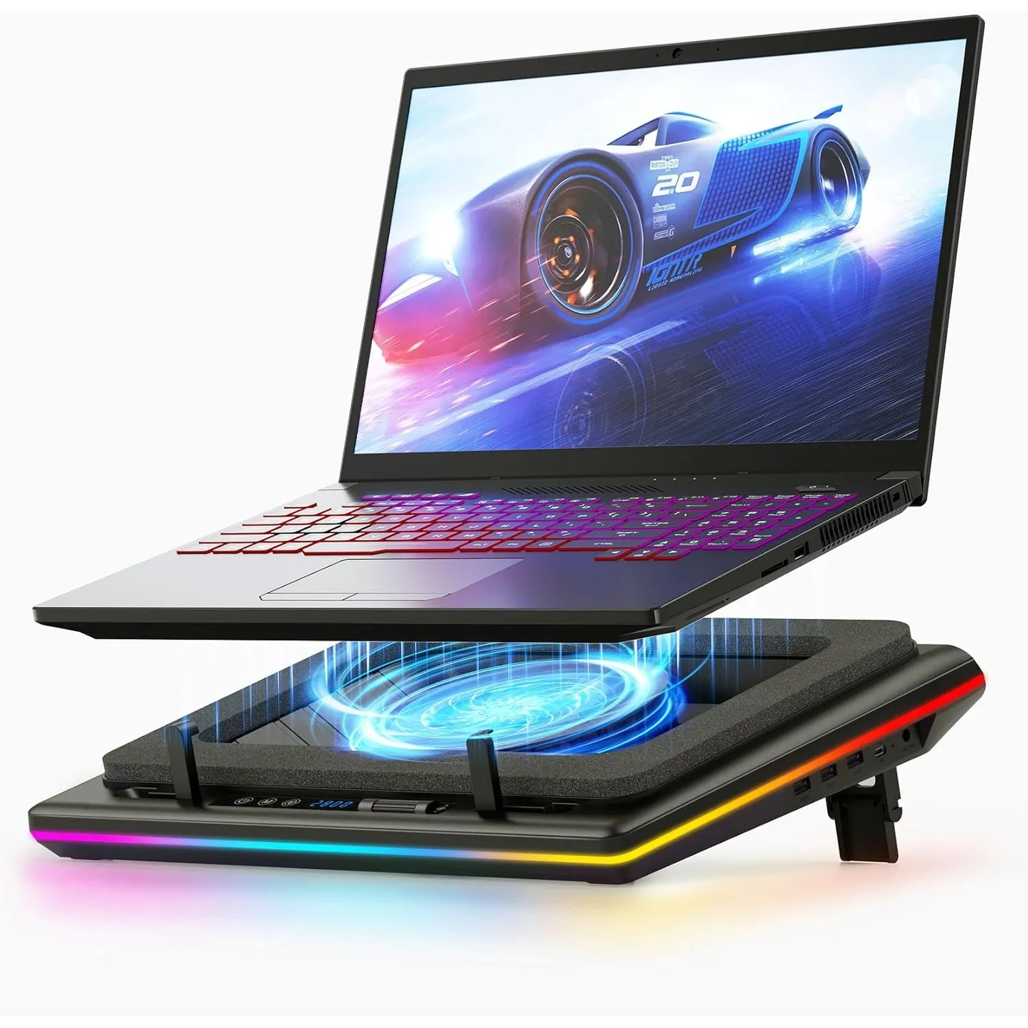 llano RGB Gaming Laptop Kühler Kühlpad mit Touch-Bedienung stufenloser Geschwindigkeit &14cm Extra-groß Leistungsstarke…