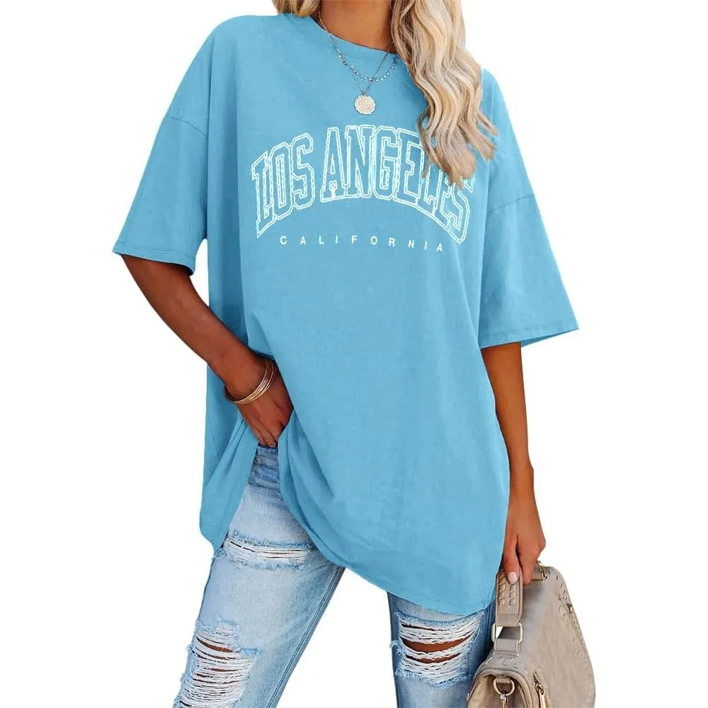 Ebifin Oversize T Shirt Damen Vintage Kurzärmeliges Rundhals Los Angeles Oberteile Tops Casual Lockere Basic Sommer Tee…