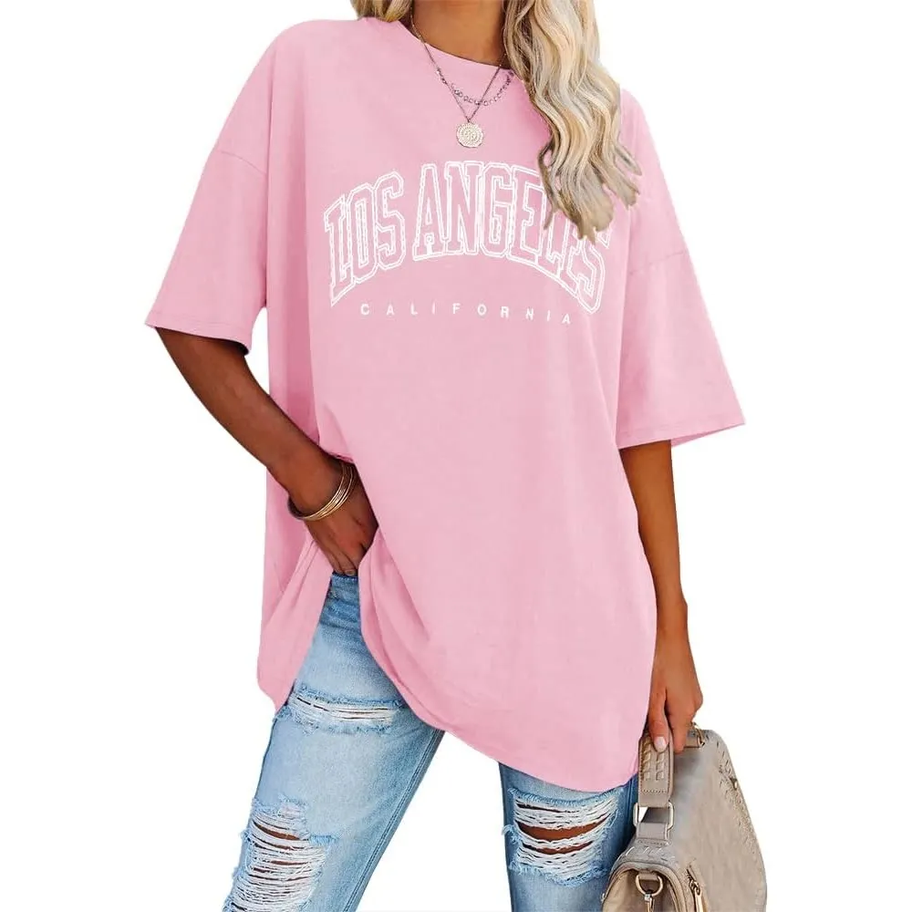 Ebifin Oversize T Shirt Damen Vintage Kurzärmeliges Rundhals Los Angeles Oberteile Tops Casual Lockere Basic Sommer Tee…