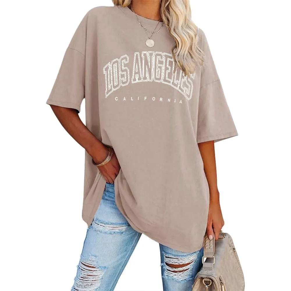 Ebifin Oversize T Shirt Damen Vintage Kurzärmeliges Rundhals Los Angeles Oberteile Tops Casual Lockere Basic Sommer Tee…