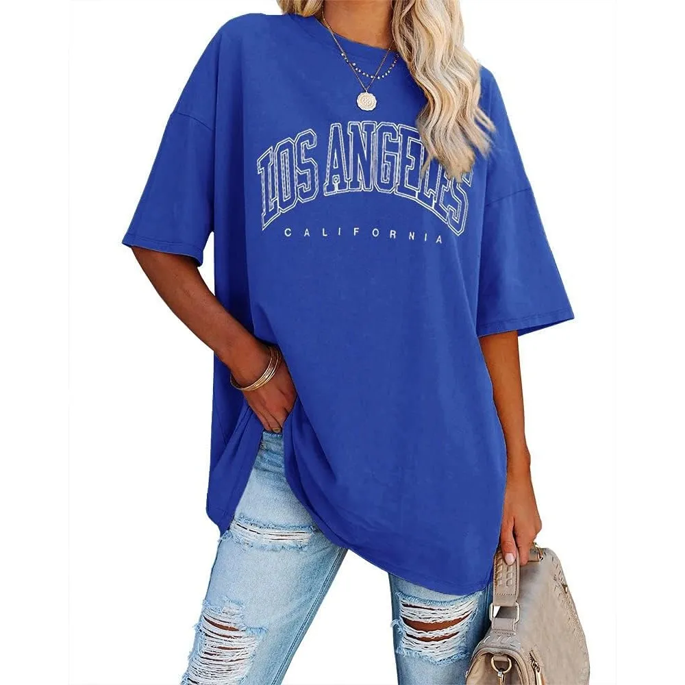 Ebifin Oversize T Shirt Damen Vintage Kurzärmeliges Rundhals Los Angeles Oberteile Tops Casual Lockere Basic Sommer Tee…