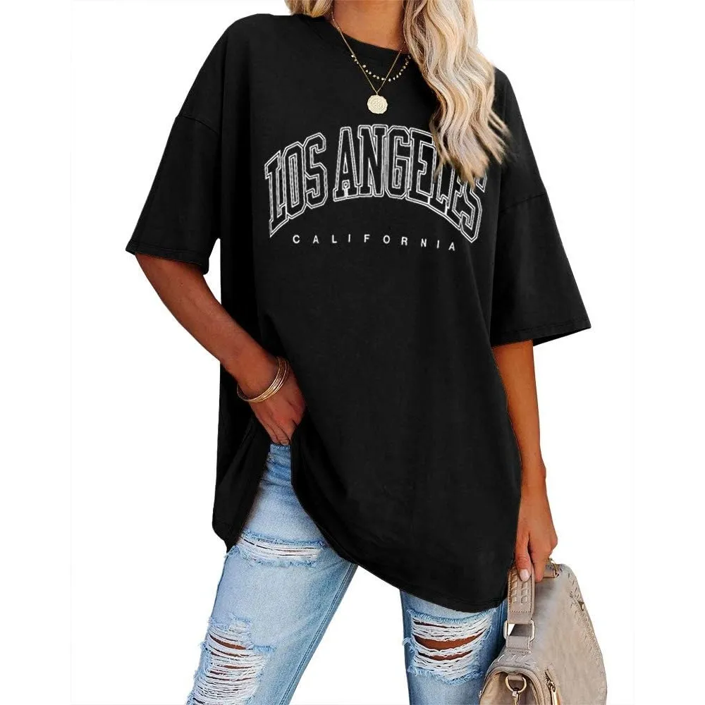 Ebifin Oversize T Shirt Damen Vintage Kurzärmeliges Rundhals Los Angeles Oberteile Tops Casual Lockere Basic Sommer Tee…