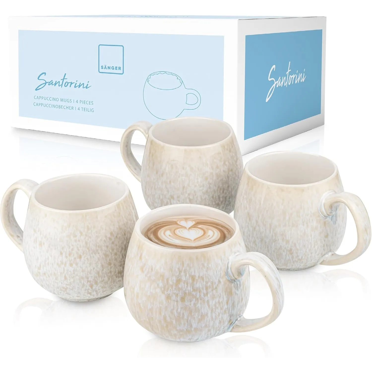 SÄNGER Tassen Set Santorini 4 tlg, Kaffeetassen Set 4 Personen