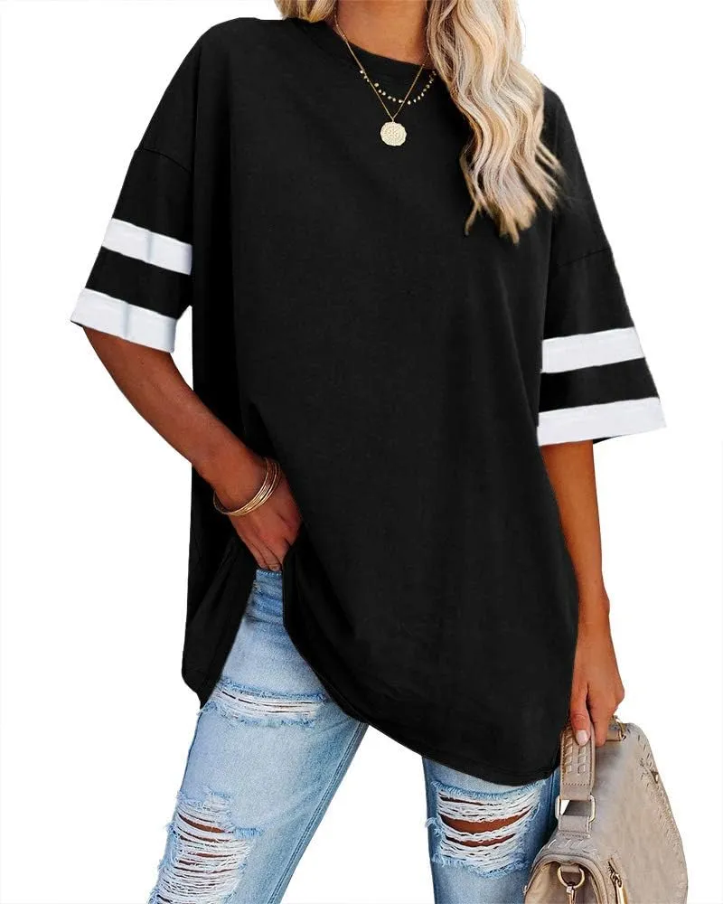 Ebifin Damen Oversize T Shirt Rundhals Kurzärmeliges Tops Casual Lockere Basic Sommer Tee Shirts Bluse.