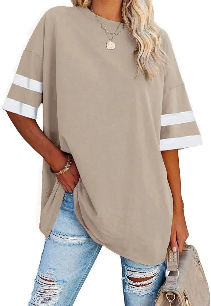 Ebifin Damen Oversize T Shirt Rundhals Kurzärmeliges Tops Casual Lockere Basic Sommer Tee Shirts Bluse.