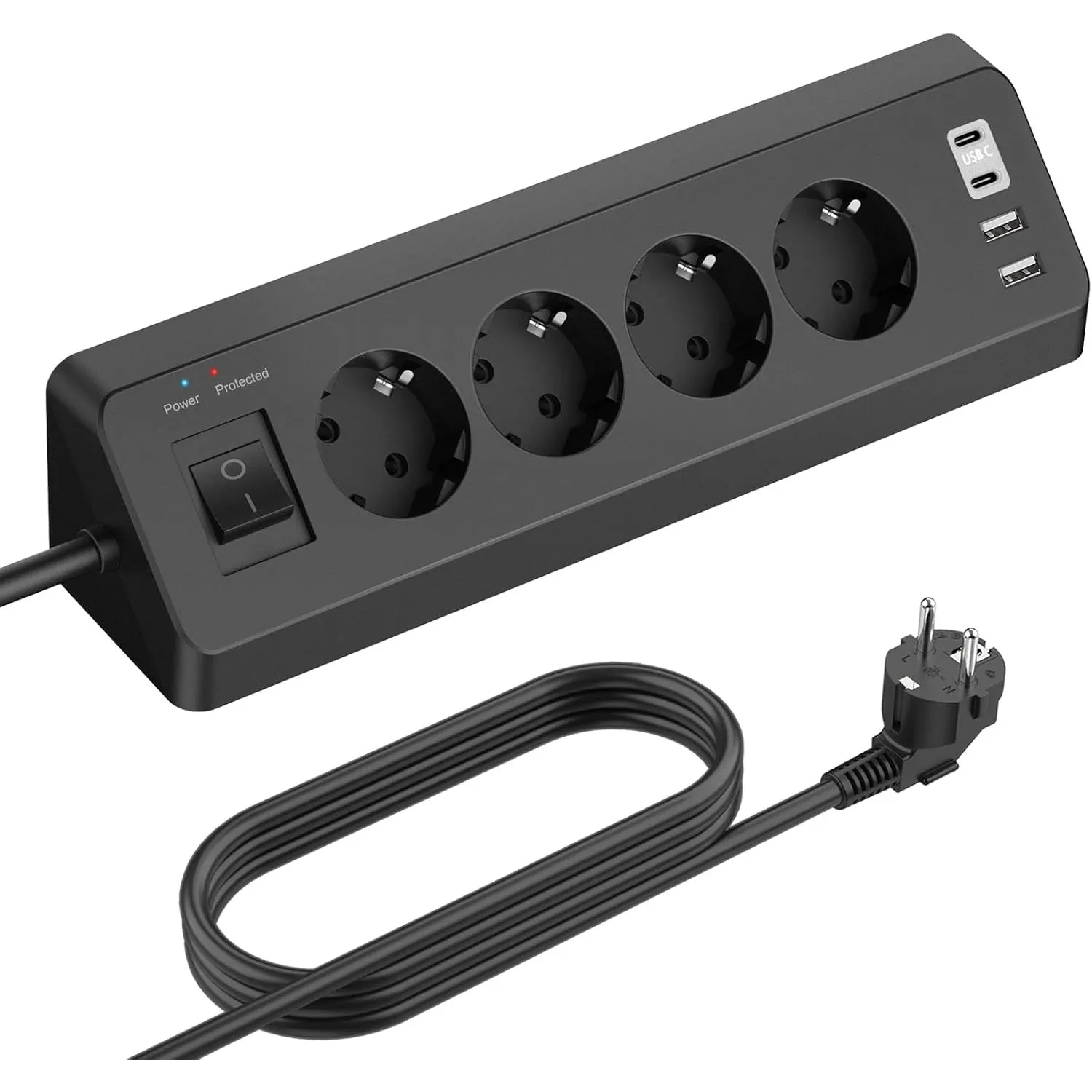 4 Fach Steckdosenleiste mit USB C | Ecksteckdose Ecke 4 USB mit Schalter, Schreibtisch Steckdose Überspannungsschutz mi…
