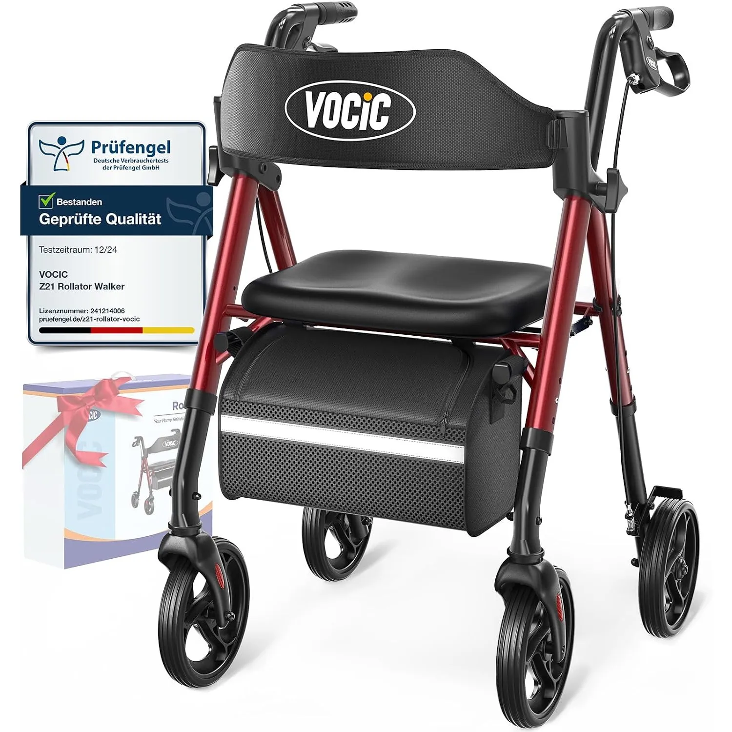 VOCIC Rollator Faltbar und Leicht mit Sitz, Rollatoren Schmal für Wohnung