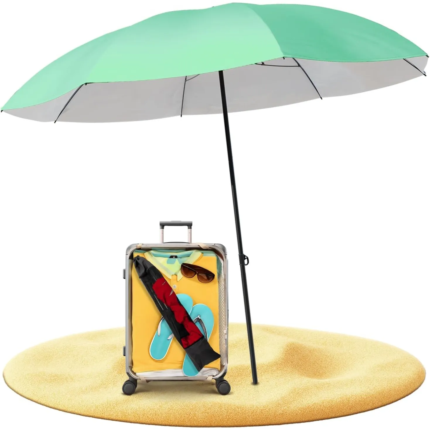 STYNGARD Reise Sonnenschirm mit UV Schutz 50+ [155 cm ⌀] - Strandschirm Sonnenschirm Strand mit Abspannleinen Modell NI…