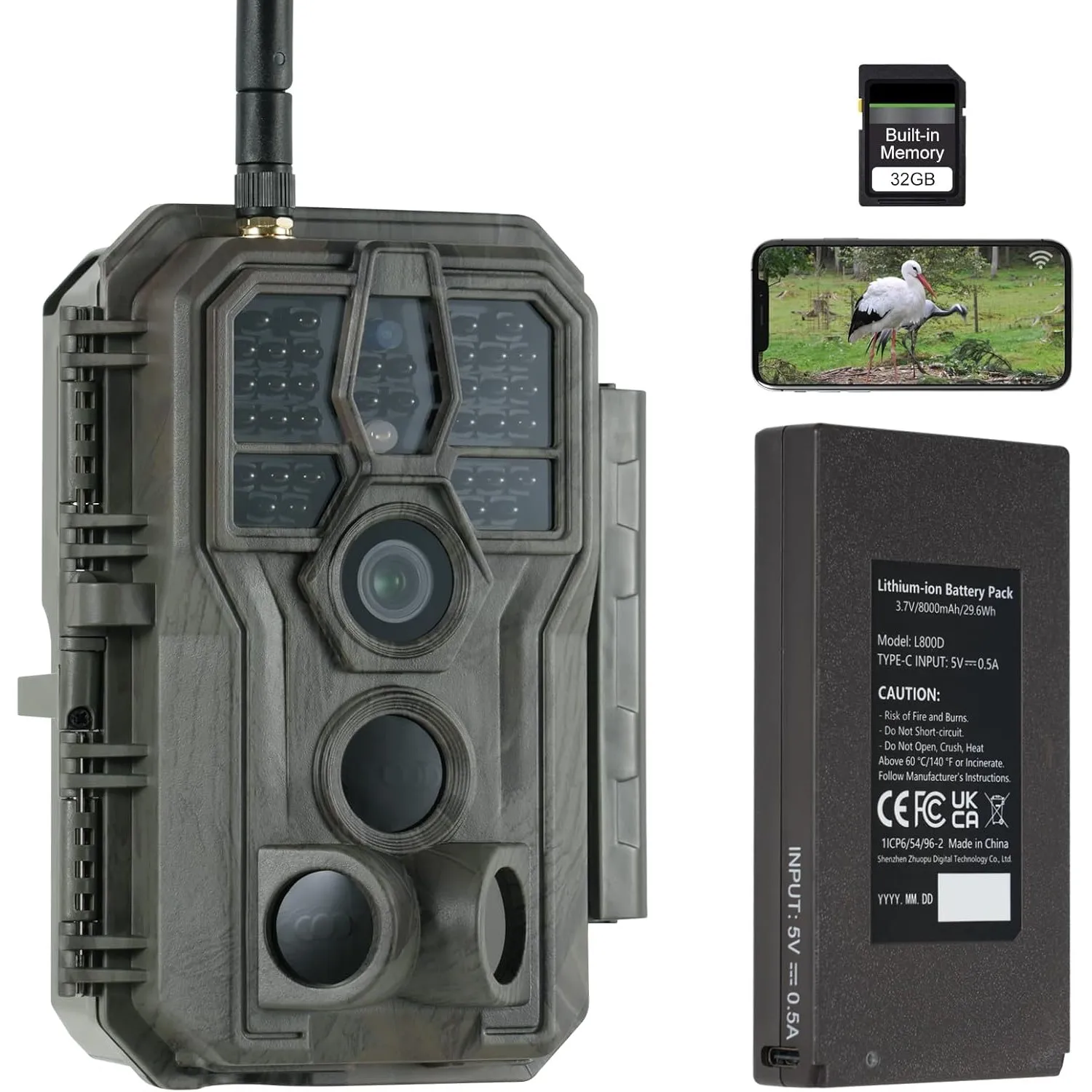GardePro E8P Max Wildkamera WLAN, Wiederaufladbare 8000mAh Akku, Integrierte SD Karte, 64MP 1296P, E8PMB Wildtierkamera…