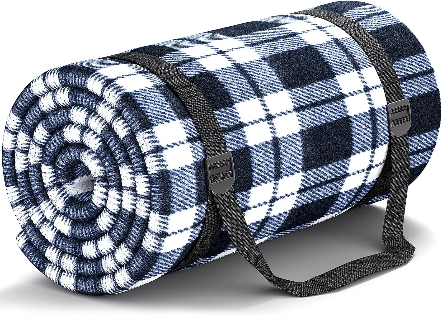 Picknickdecke 300x300cm, Stranddecke Wasserdicht Sandfrei Outdoor Decke Waschbar XXL Picknickdecken, Faltbar Strandmatte mit Schultergurt, ideal für Strand Park (Blaues-Weiß-Gitter)