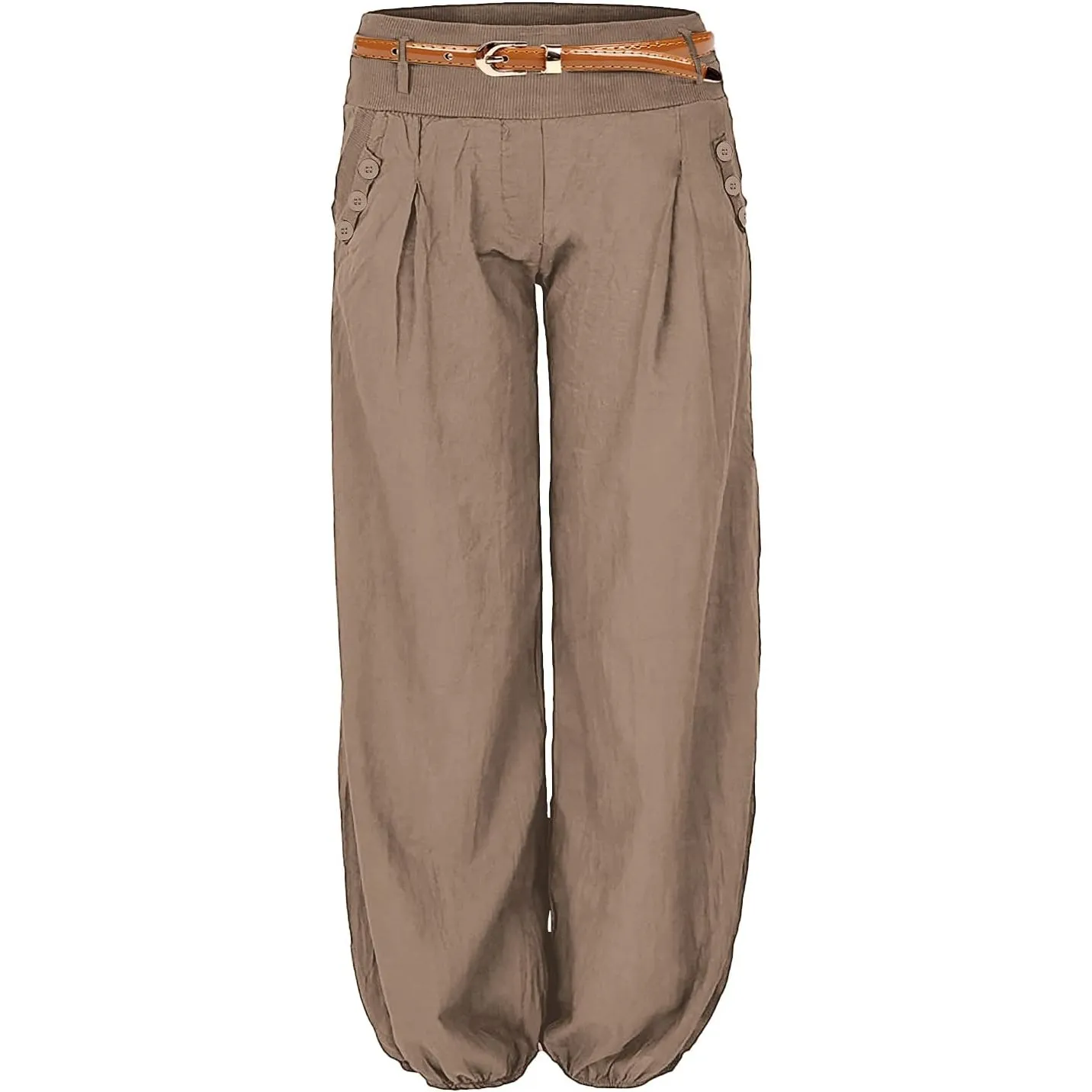 Cindeyar Damen Haremshose Elegant Sommer Pumphose Lange Leinen Hose mit Gürtel Aladin Pants