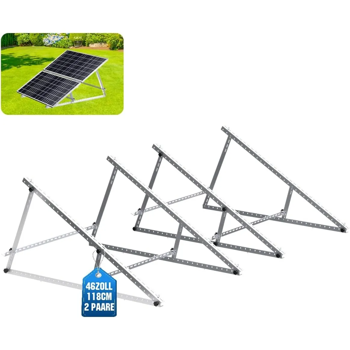 GLIESE Solarmodul Halterungen 118 cm 2 Stück, Neigungswinkel 0-90° verstellbar aus Aluminium & Edelstahl, Balkonkraftwe…