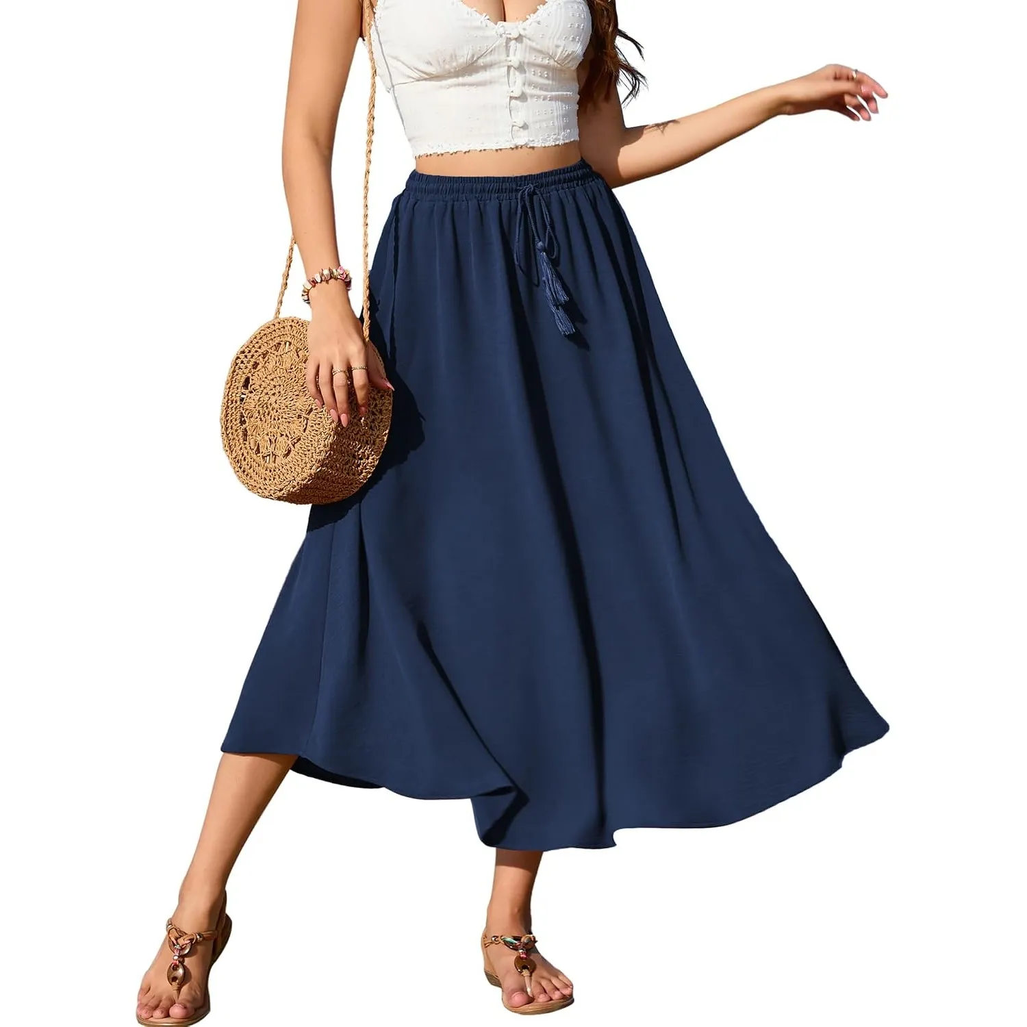 Zeagoo Rock Damen Lang Elegant Röcke Hohe Taille Sommer Maxirock | Cocktailrock Einfarbig Casual Freizeitrock mit Korde…