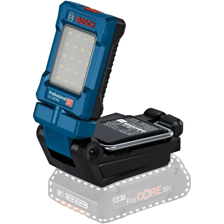Bosch PRO 18V System Akku Leuchte GLI 18V-800 (mit 800 Lumen, 20 LEDs, Leuchtenkopf um 360° schwenkbar und um 180° neig…