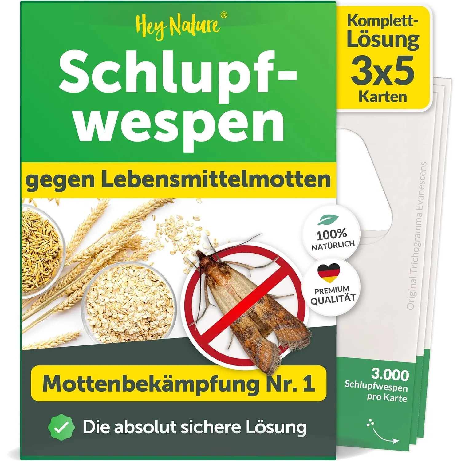 Hey Nature® Schlupfwespen gegen Lebensmittelmotten, 15 Karten (5 Karten à 3 Lieferungen). Effektiv Lebensmittelmotten b…