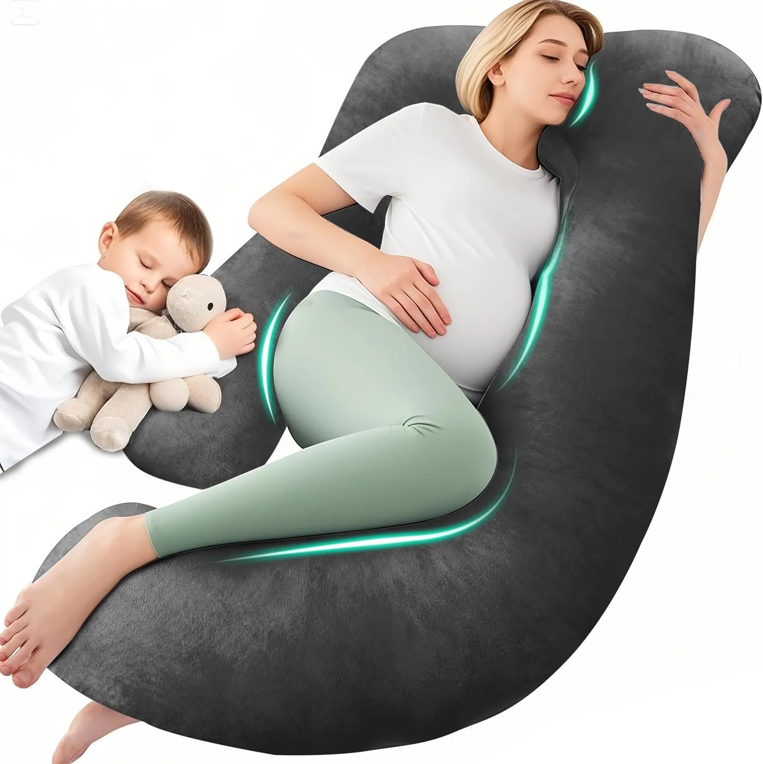 Chilling Home Schwangerschaftskissen J Form, Seitenschläferkissen mit Bezug J Kissen Stillkissen Groß Lagerungskissen, …