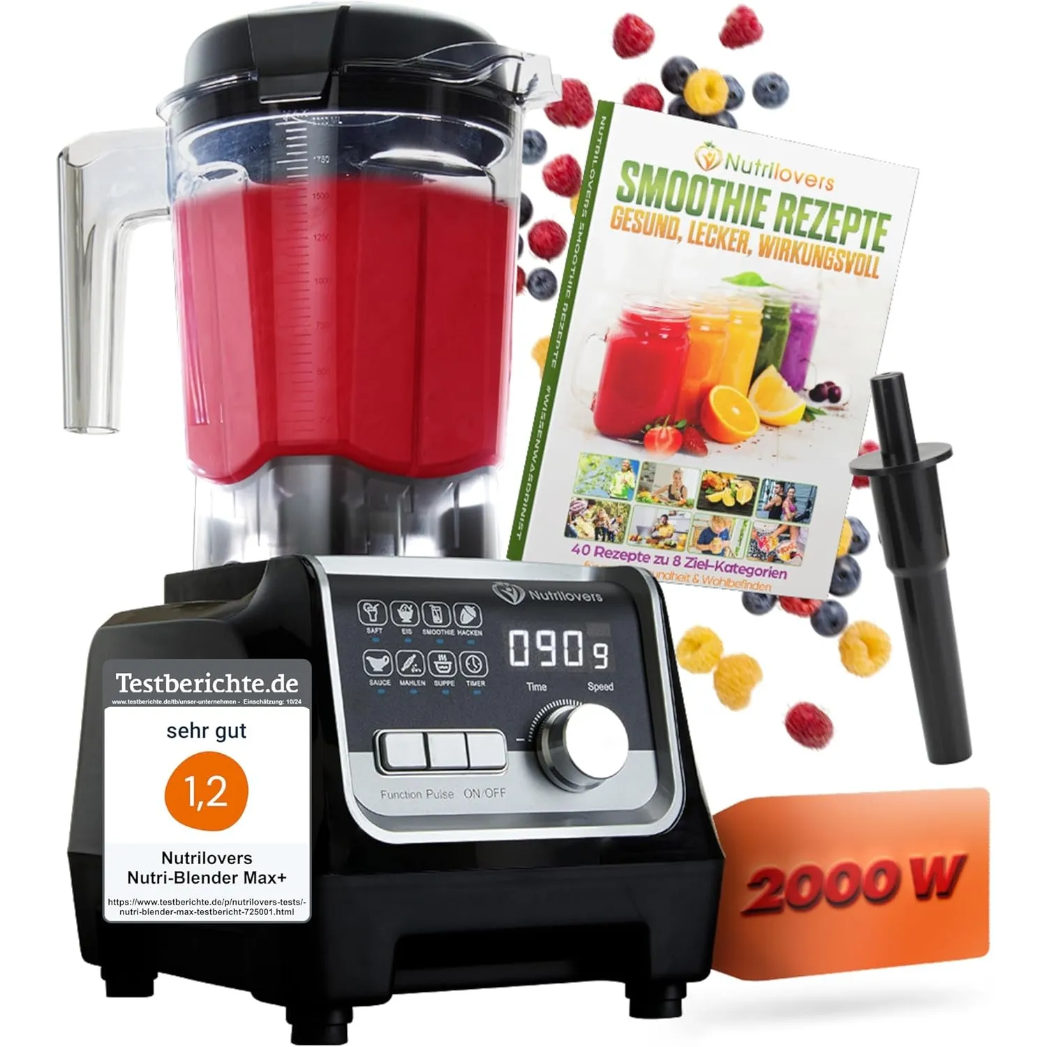 Nutrilovers Hochleistungsmixer NUTRI-BLENDER MAX+ Standmixer 2000W Hochleistung Smoothie-Maker Profi Mixer Blender - 2L…