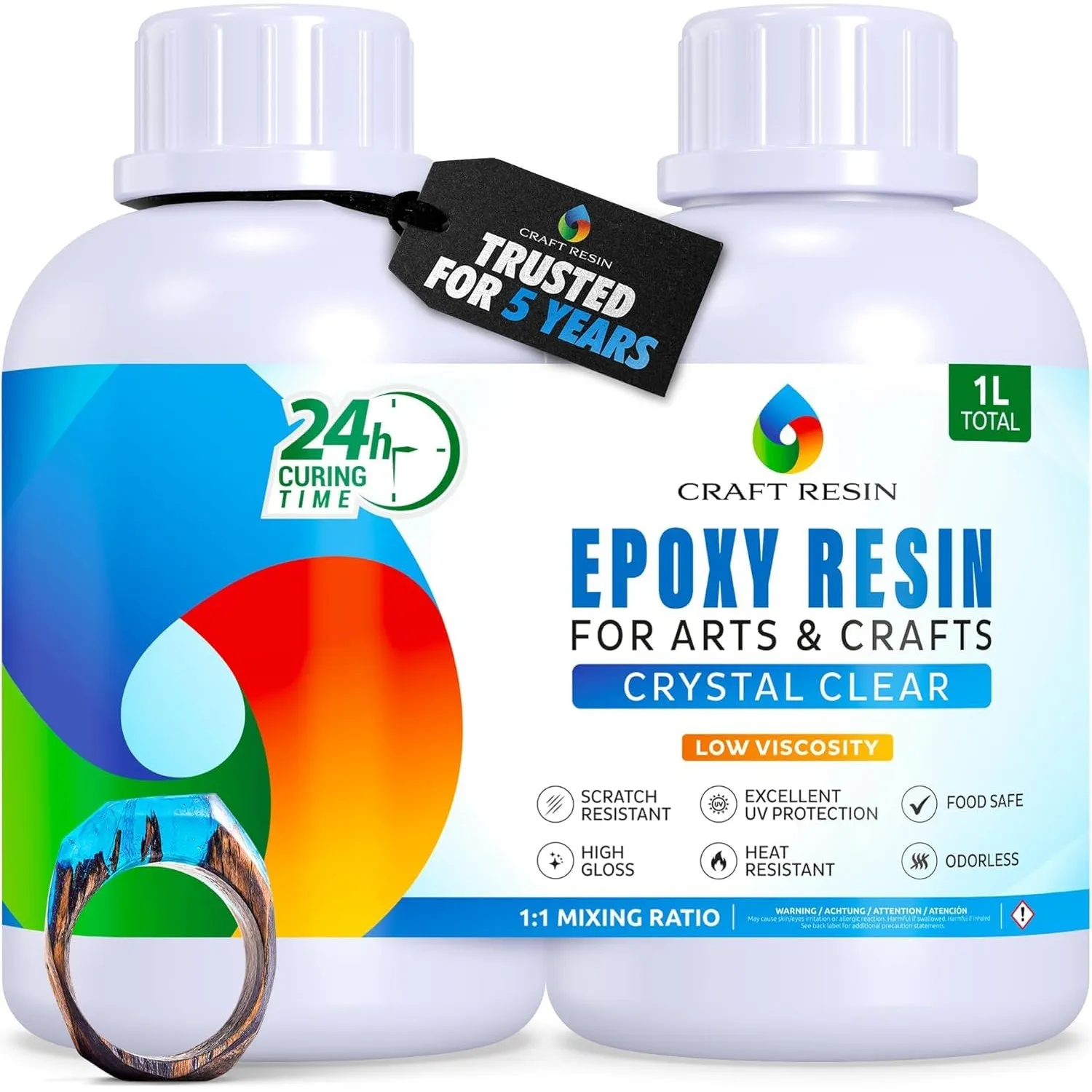 Craft Resin 1L Epoxidharz Set - Transparent Epoxid Harz, Harz Gießen & Härter für Kunstwerke Gießharz, DIY, Holz, Unter…