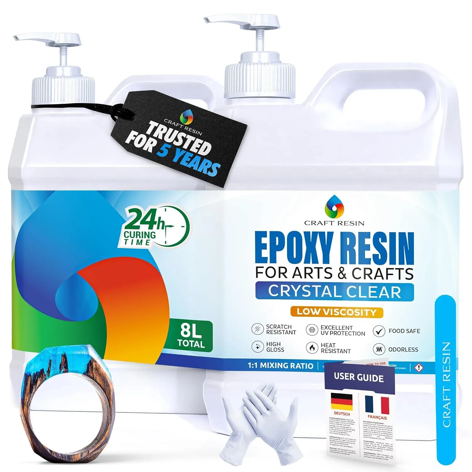 Craft Resin 8L Epoxidharz Set - Transparent Epoxid Harz, Harz Gießen & Härter für Kunstwerke Gießharz, DIY, Holz, Unter…
