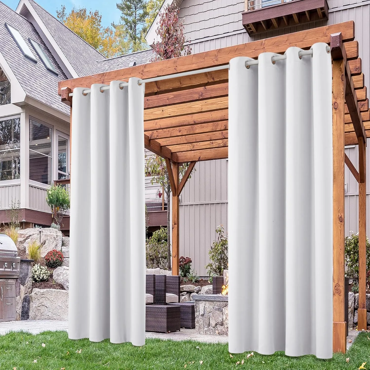 Deconovo Outdoor Vorhang Wetterfest Blickdicht Gardinen Outdoorvorhänge Terrassen Sichtschutz Gardine Wasserdicht Sonne…