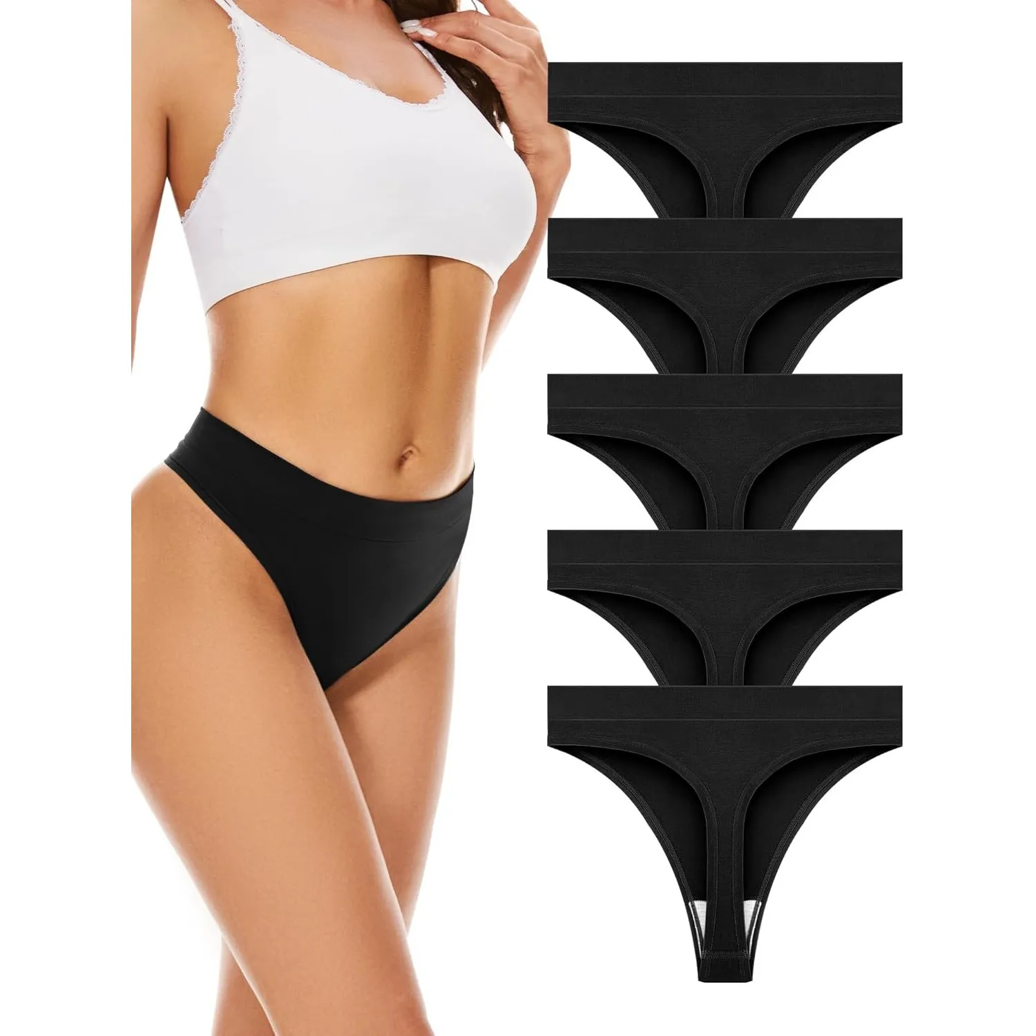 VOENXE Nahtloser String Tanga Damen,Hohe Taille Sport Unterwäsche Frauen Mehrpack mit Breitem Bund,Unsichtbarer Seamles…